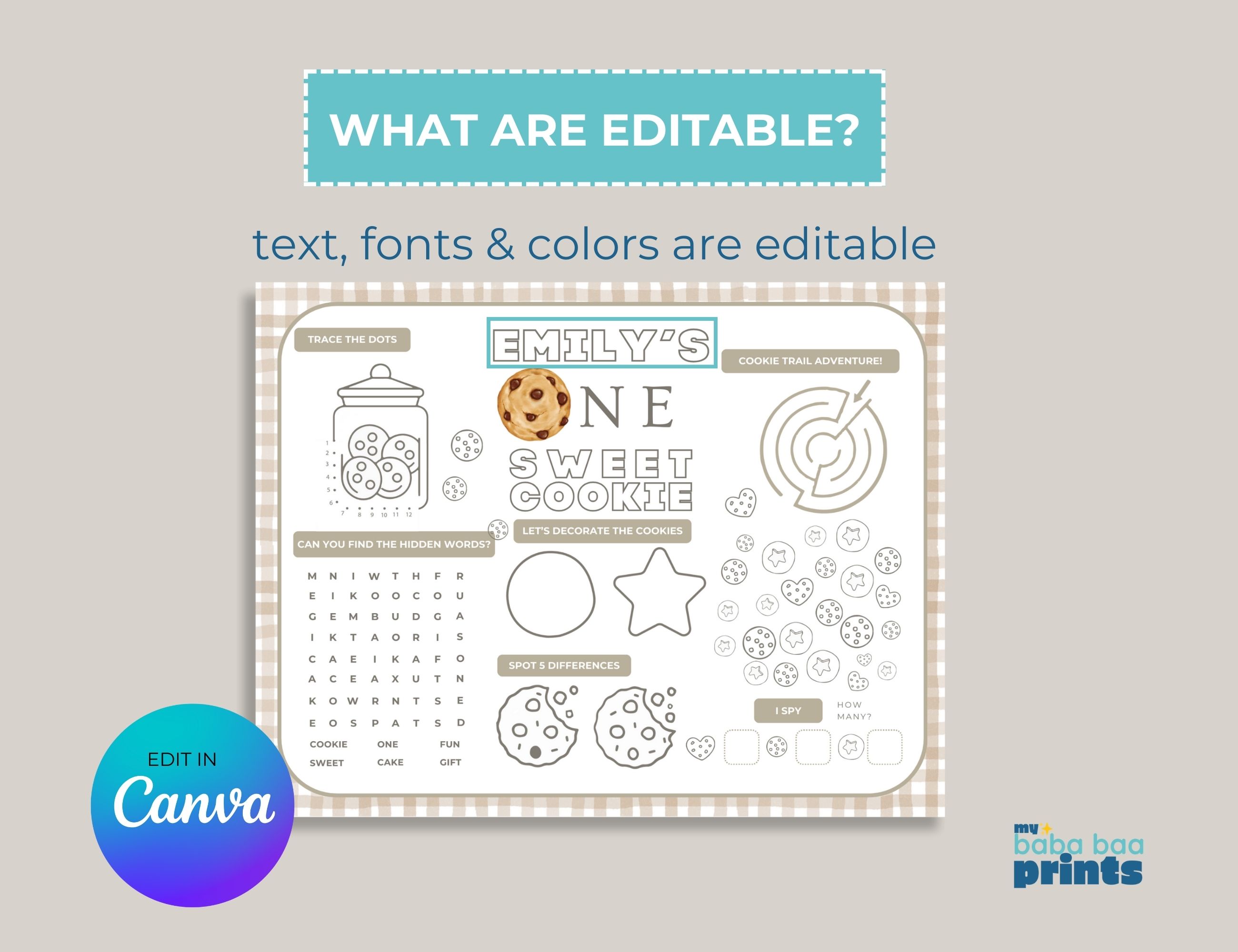 One Sweet Cookie Birthday Games & Activities Sheet