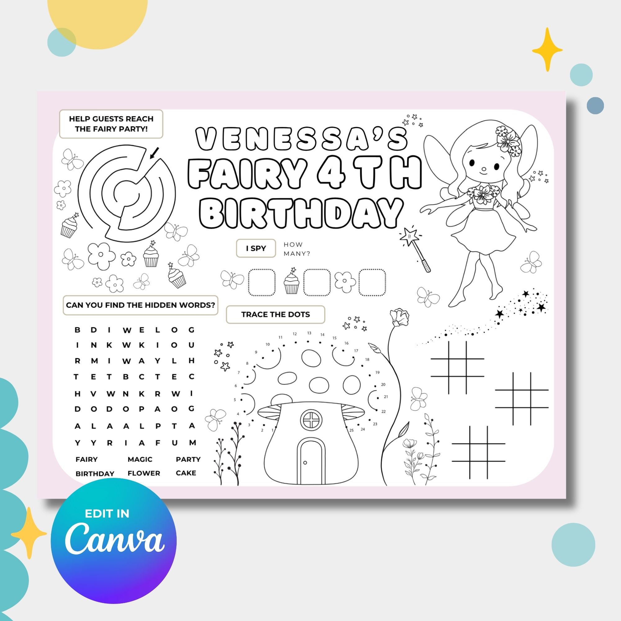 Whimsical Fairy Garden Magic Birthday Party Games & Activities Sheet