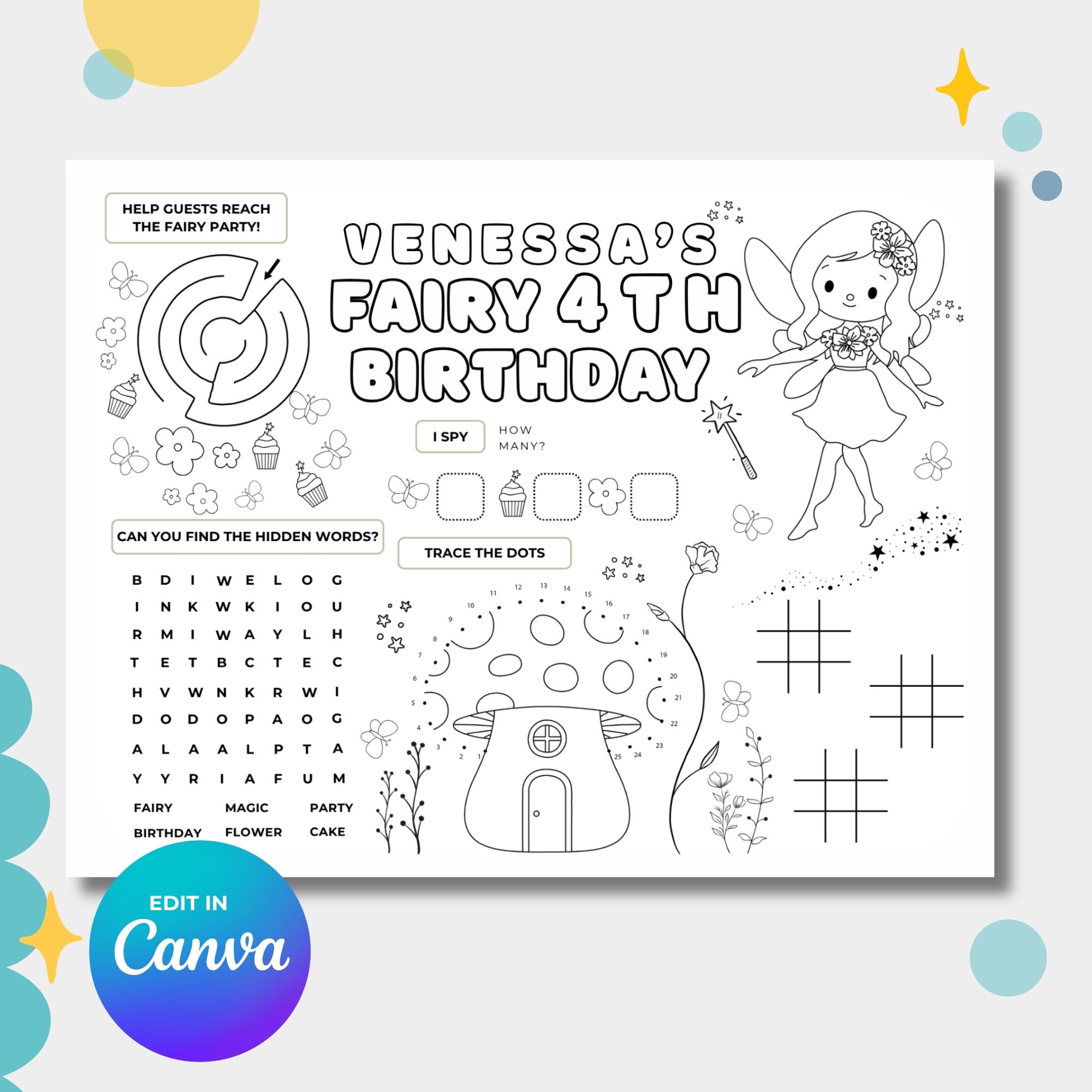 Whimsical Fairy Garden Magic Birthday Party Games & Activities Sheet