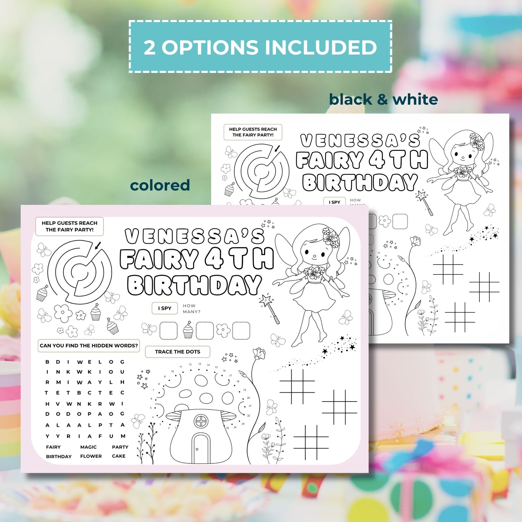 Whimsical Fairy Garden Magic Birthday Party Games & Activities Sheet