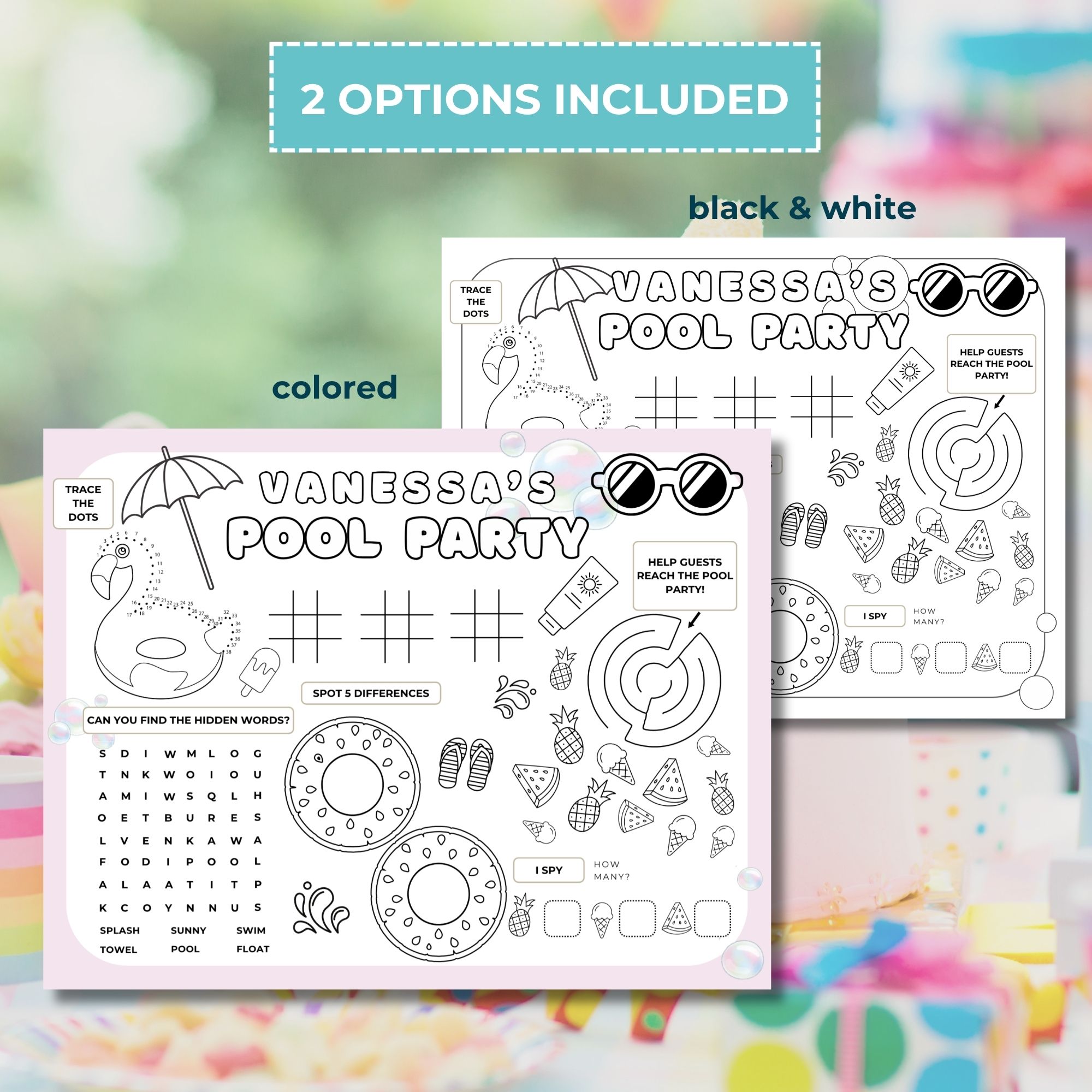 Pool Birthday Party Games & Activities Sheet