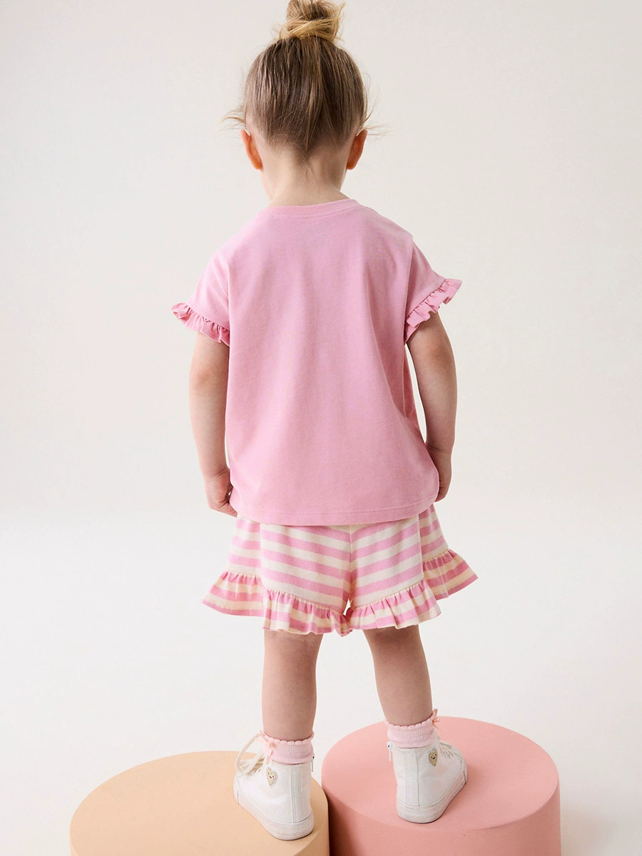 Cute children's summer short-sleeved girls' set cartoon striped children's clothing wholesale