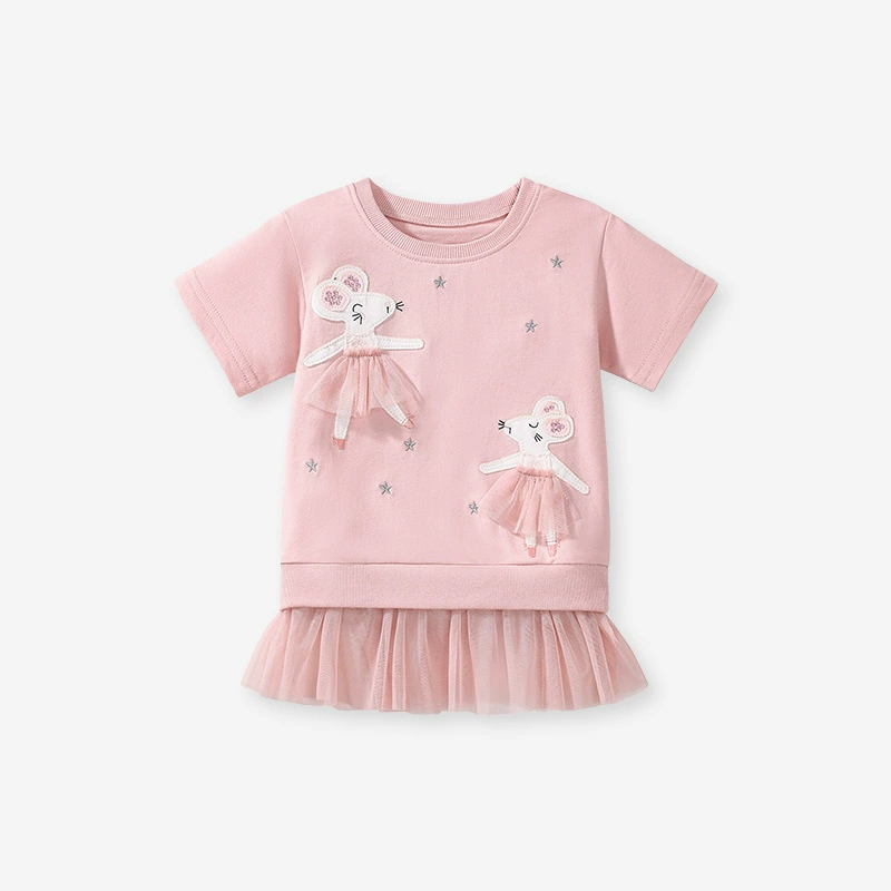 Girls' net-sleeved summer cute cartoon short-sleeved children's dress