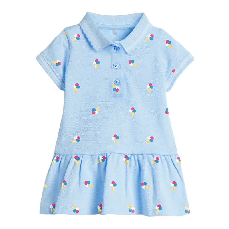 Summer new style short-sleeved children's dress in knitted fabric, polo-style girls' dress