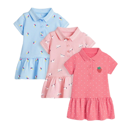 Summer new style short-sleeved children's dress in knitted fabric, polo-style girls' dress