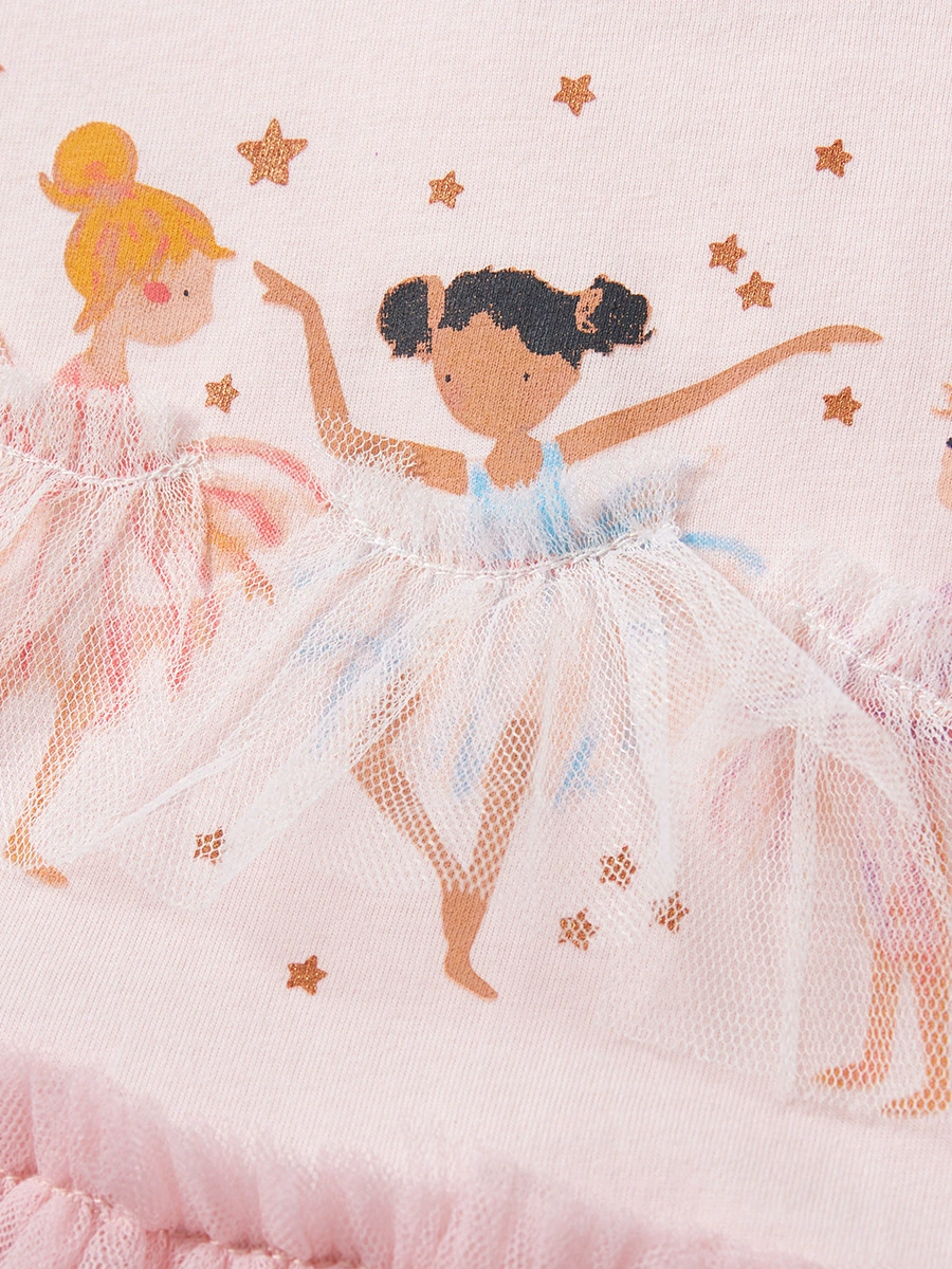 Tulle Princess Skirt Summer Style Cartoon Girls' Short-Sleeved Cotton Blouse-style Children's Dress