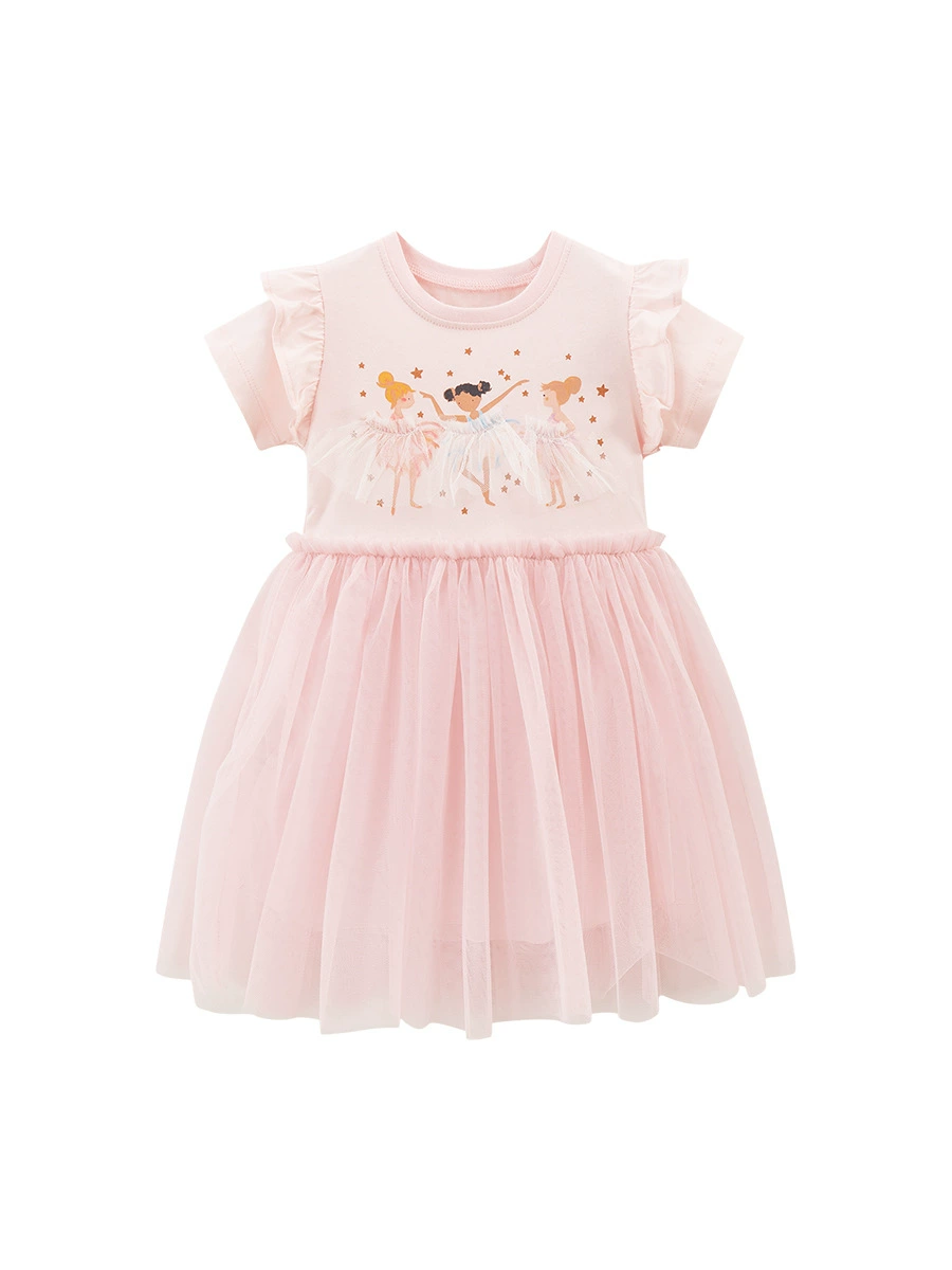 Tulle Princess Skirt Summer Style Cartoon Girls' Short-Sleeved Cotton Blouse-style Children's Dress