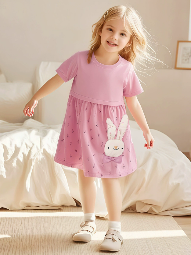 Tulle Princess Skirt Summer Style Cartoon Girls' Short-Sleeved Cotton Blouse-style Children's Dress