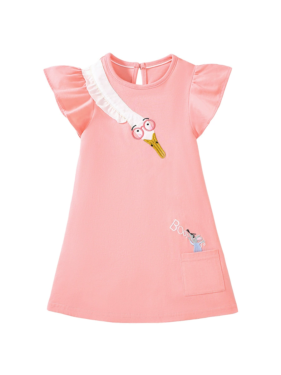 Summer short-sleeved girls' cotton embroidered patch cartoon summer dress