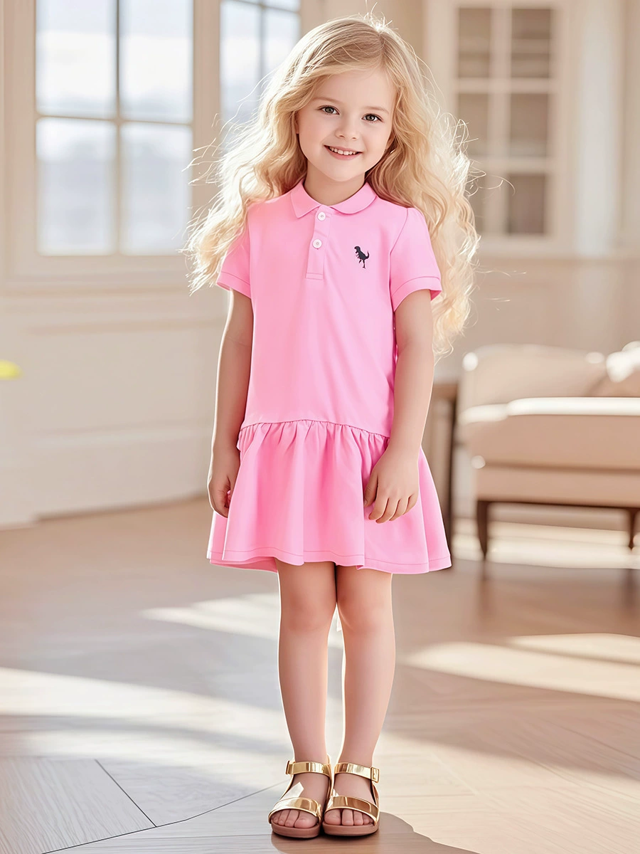Sticker-printed children's dress for summer, short-sleeved summer dress for girls, pure cotton children's princess dress