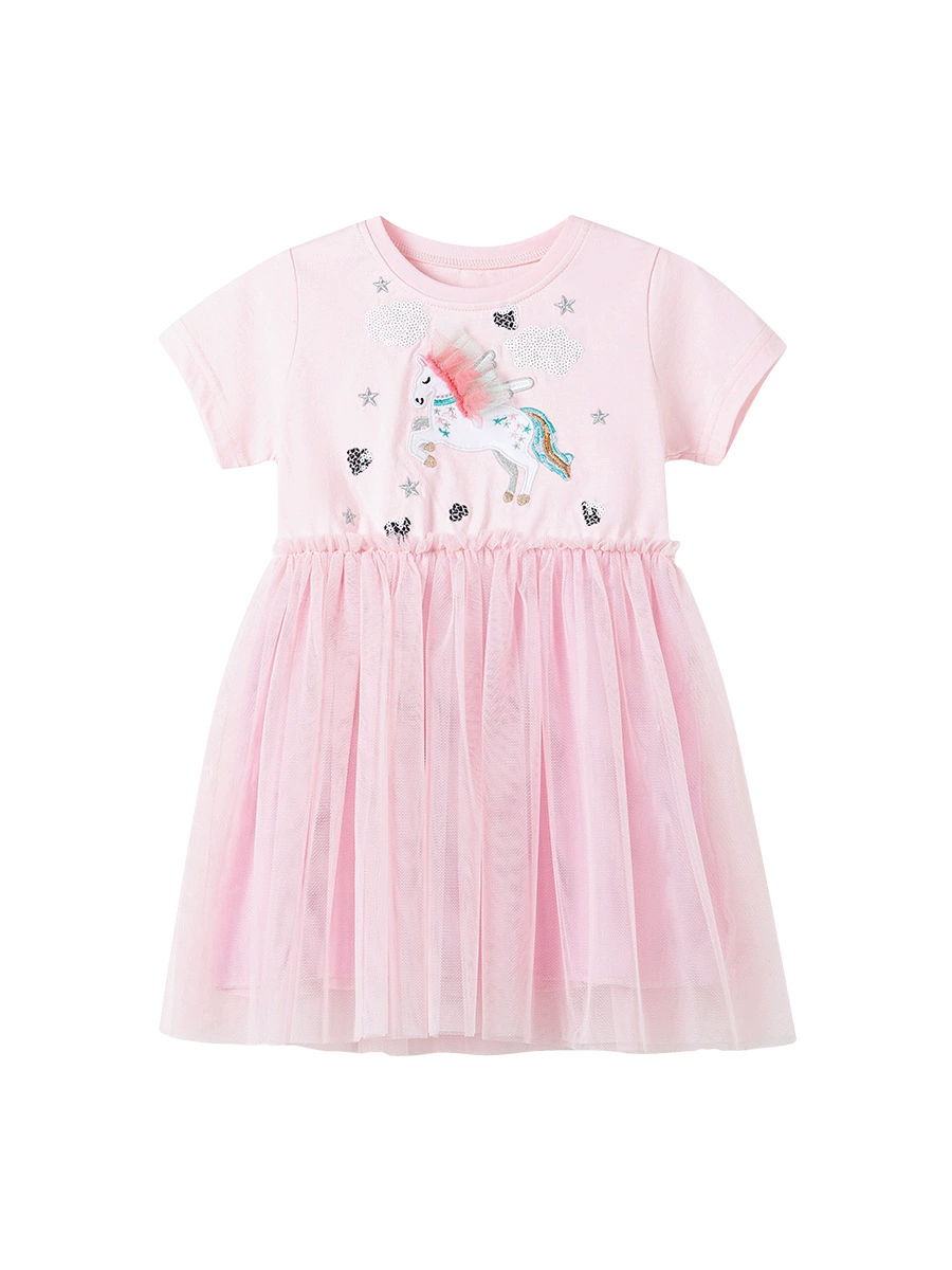 Mesh girl princess dress, summer pure cotton short-sleeved children's dressNet-silk girl princess dress, summer pure cotton short-sleeved children's dress