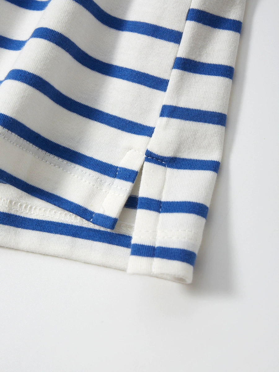 Striped Girls' Short-Sleeved T-shirt for Summer New Design with Lace Collar Children's T-shirt