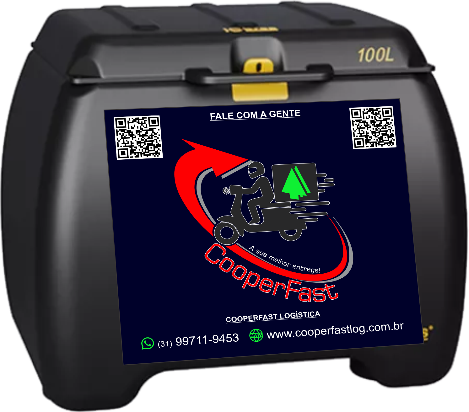 Baú 100 Litros Para Motoboy Caixa De Entrega Preto com Logo CooperFastLog