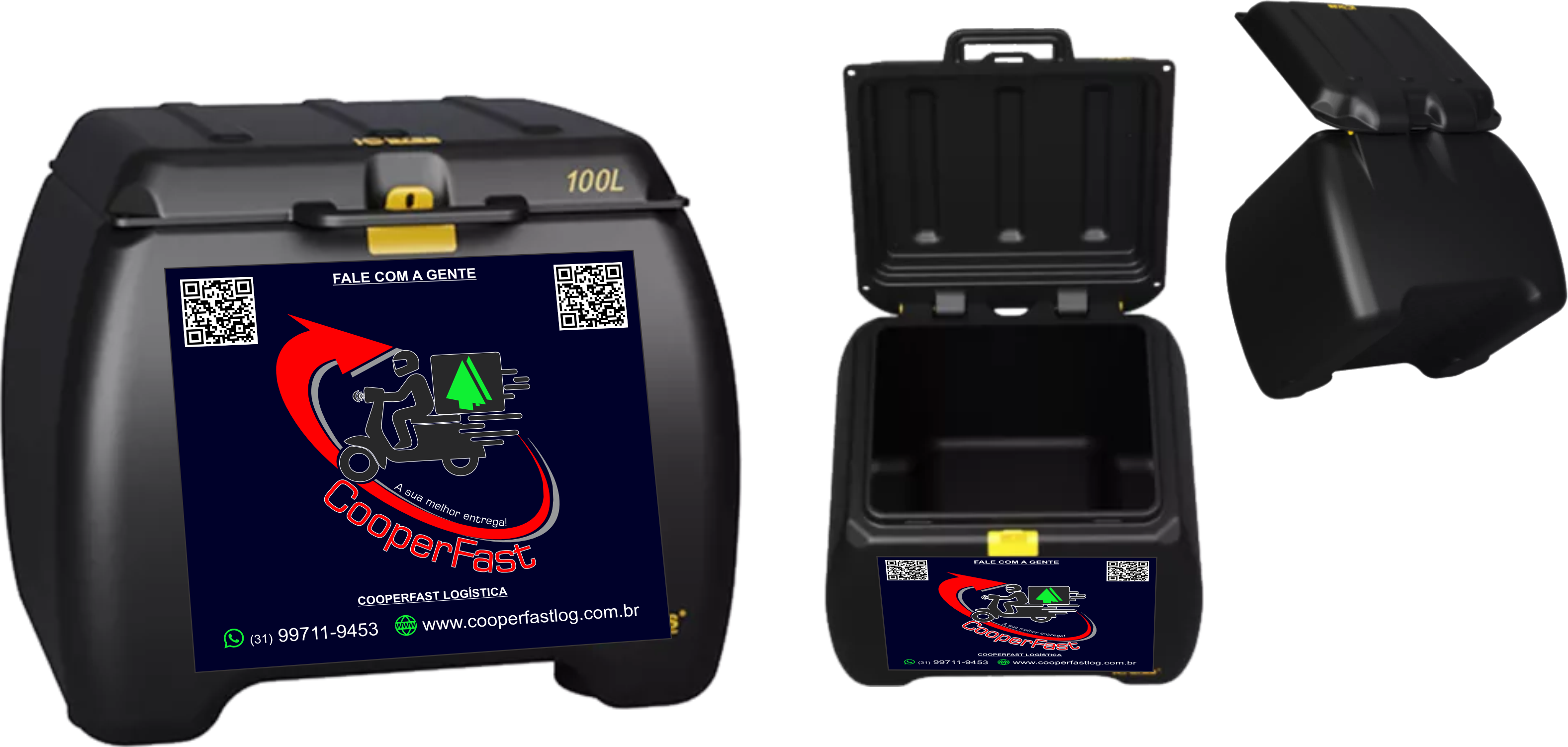 Baú 100 Litros Para Motoboy Caixa De Entrega Preto com Logo CooperFastLog