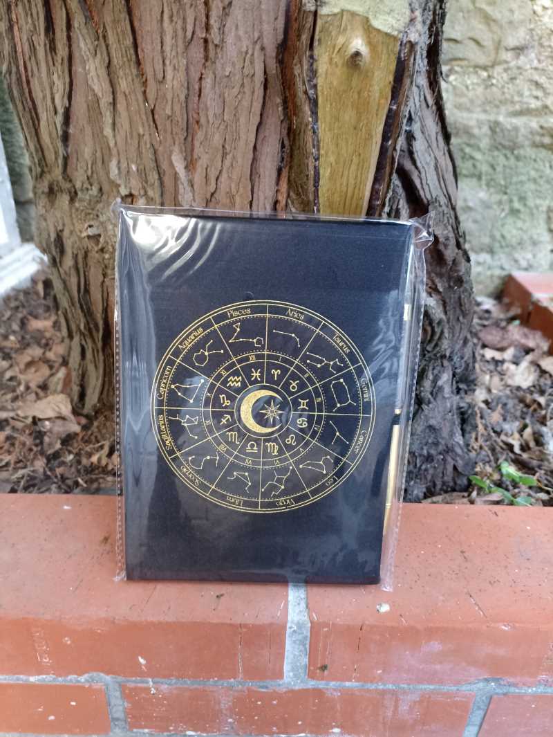 Journal de la roue Astrologique avec stylo en cristal d'obsidienne
