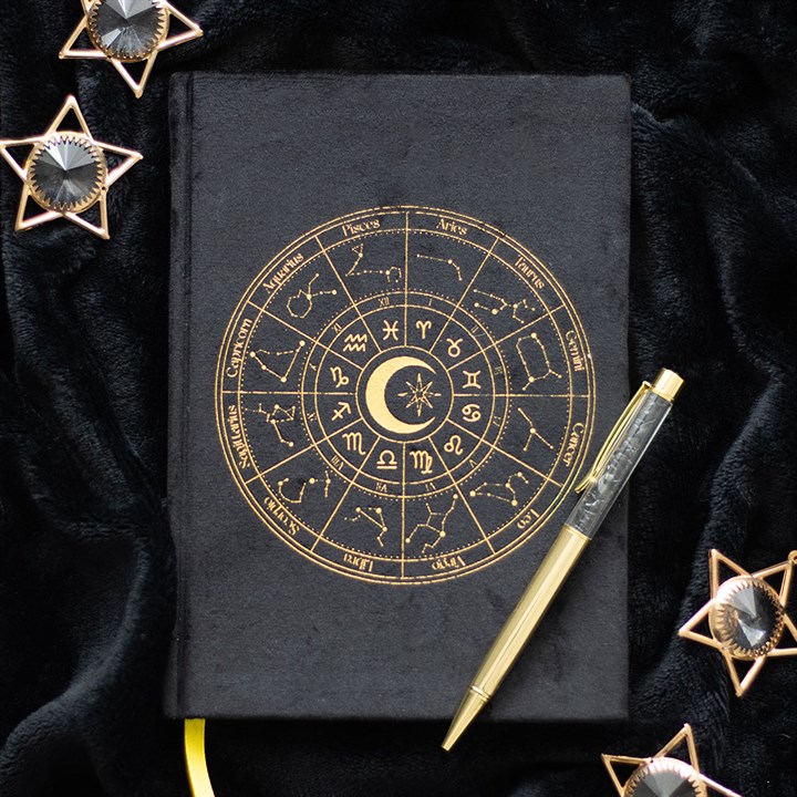 Journal de la roue Astrologique avec stylo en cristal d'obsidienne