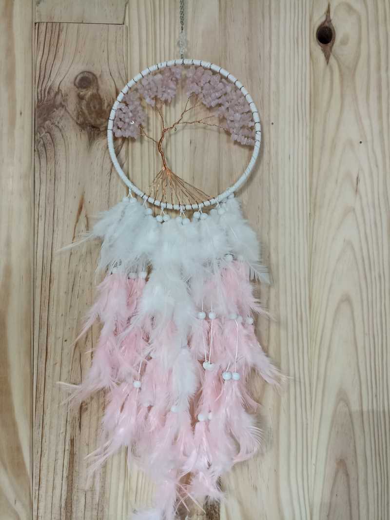 Capteur de rêves Arbre de Vie quartz rose