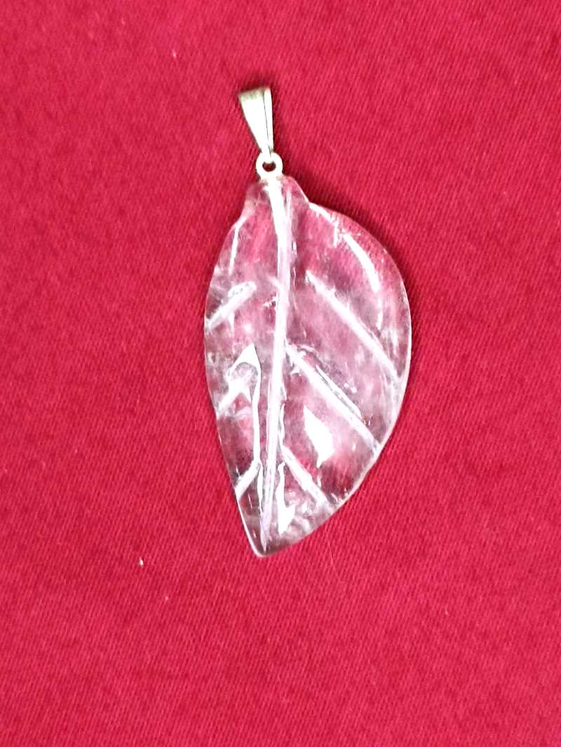 Pendentif feuille en quartz plaqué argent