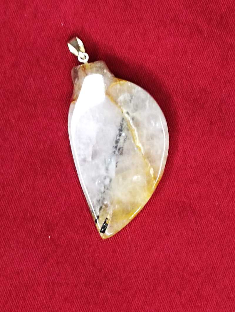 Pendentif feuille de quartz doré plaqué argent