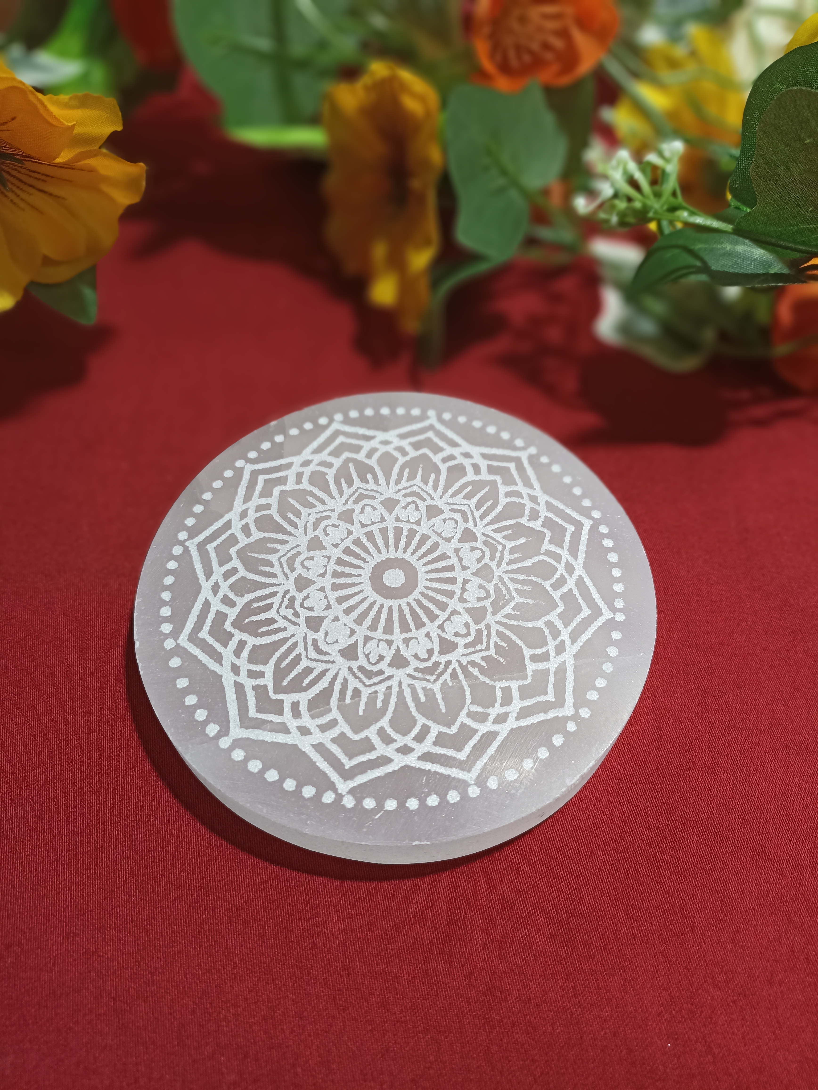 Plaque Mandala circulaire en Sélénite