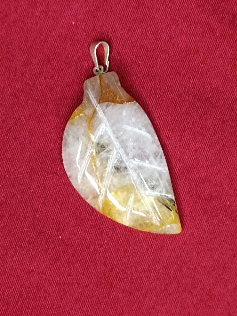 Pendentif feuille de quartz doré plaqué argent