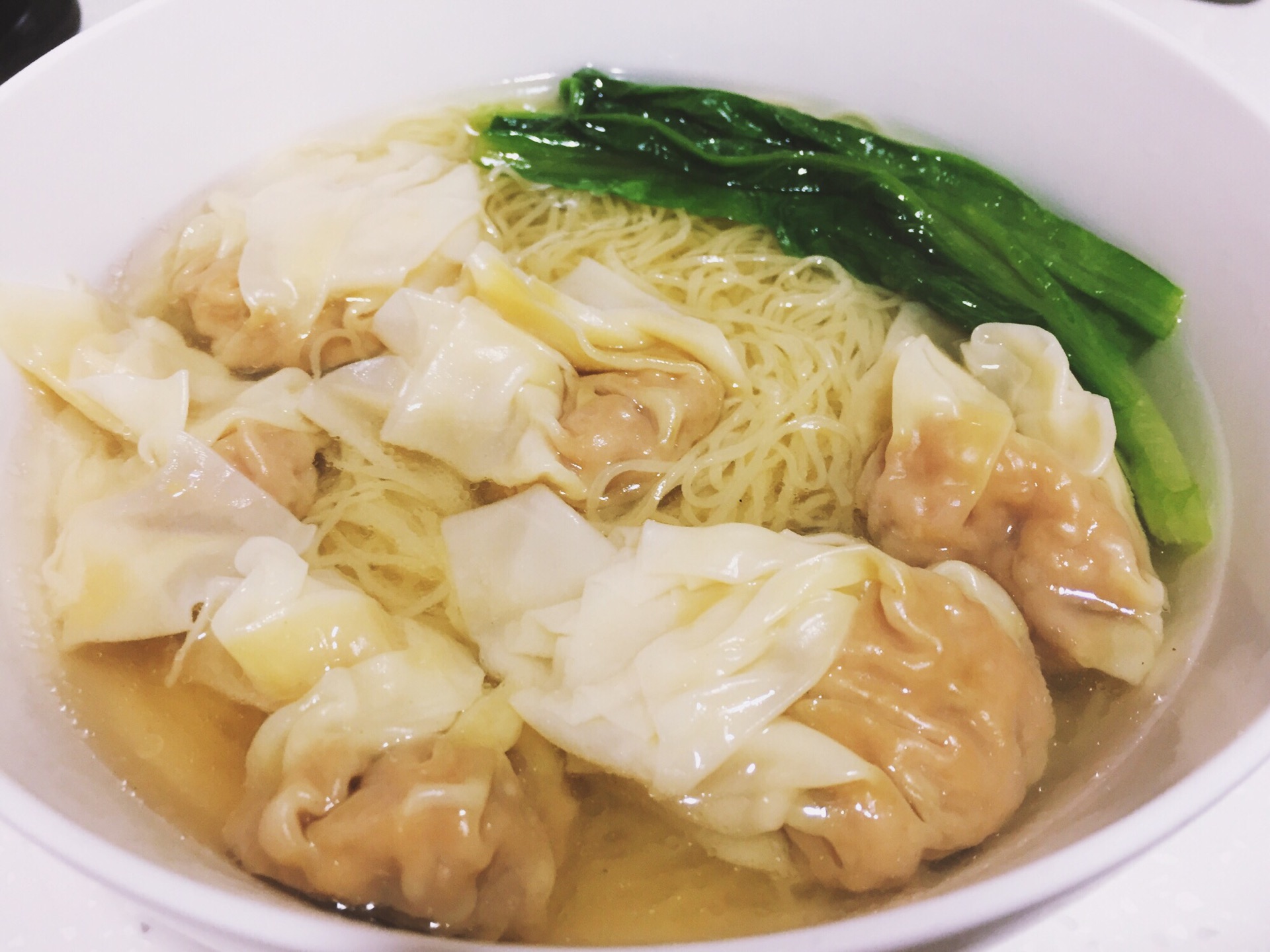 Wonton soup with egg noodles