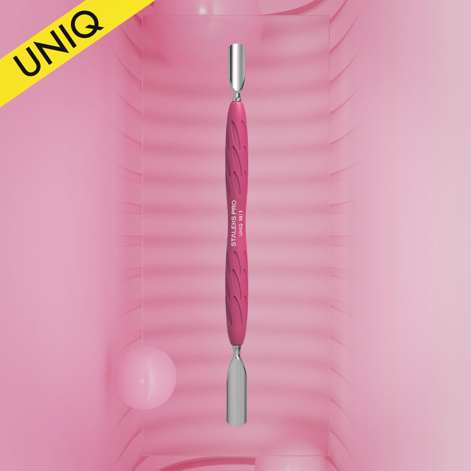 Spingitore manicure Gummy con manico in silicone UNIQ 10 TYPE 1 (spingitore largo arrotondato e pulsante stretto arrotondato)