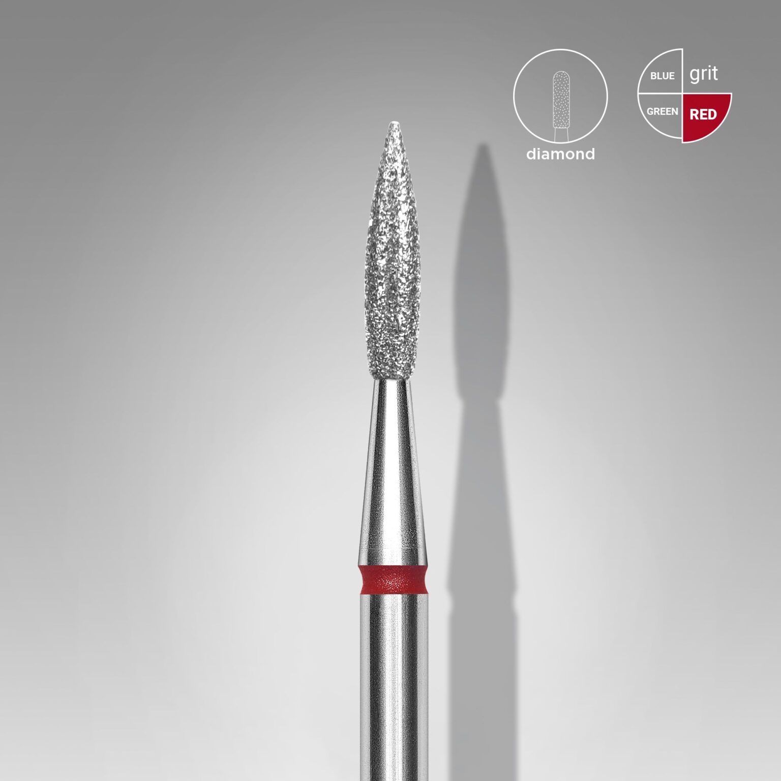 Punta diamantata per unghie a punta rosso fiamma EXPERT diametro testa 2,3 mm / parte di lavoro 8 mm