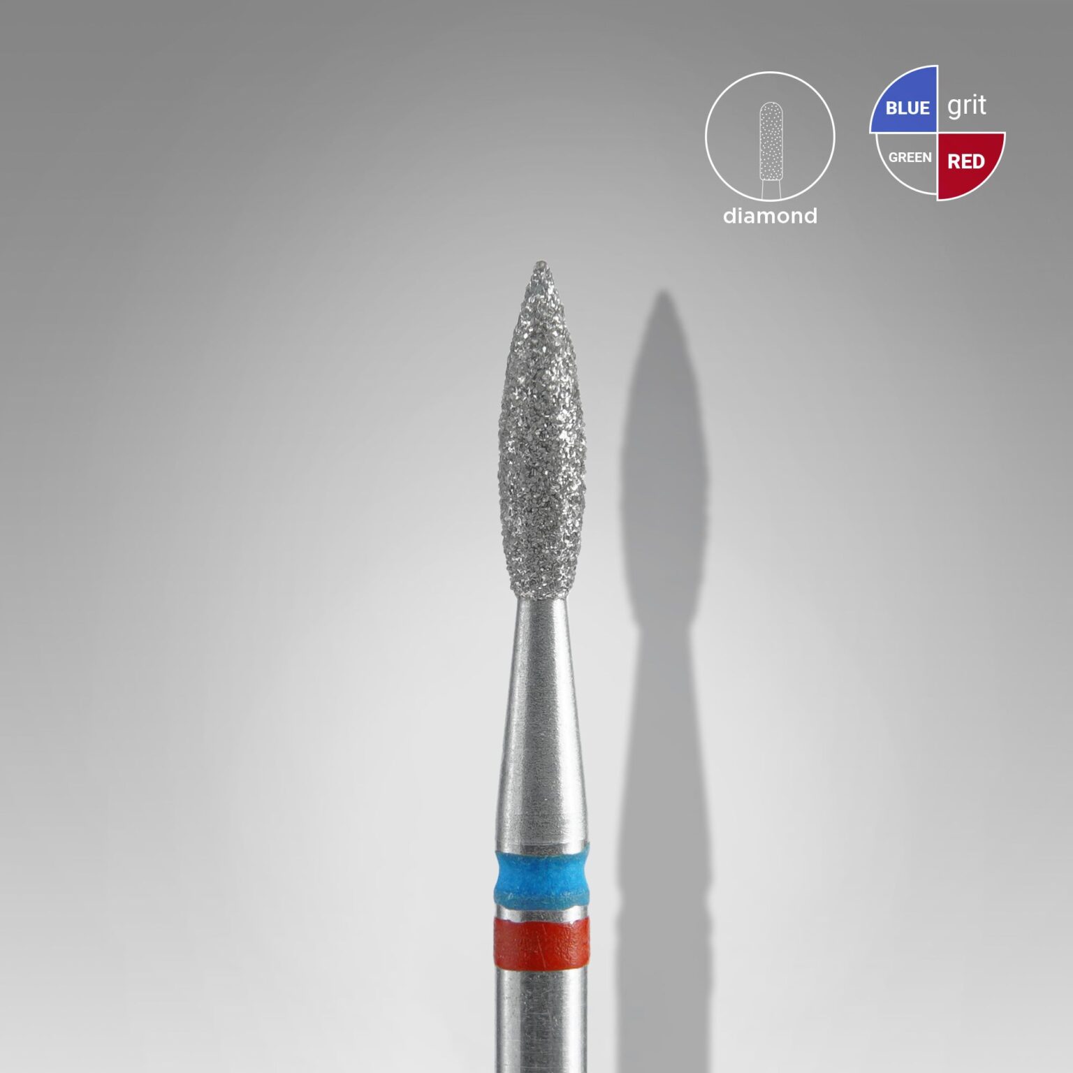 Punta diamantata per unghie DUO fiamma rosso-blu EXPERT diametro testa 2,1 mm / parte di lavoro 8 mm