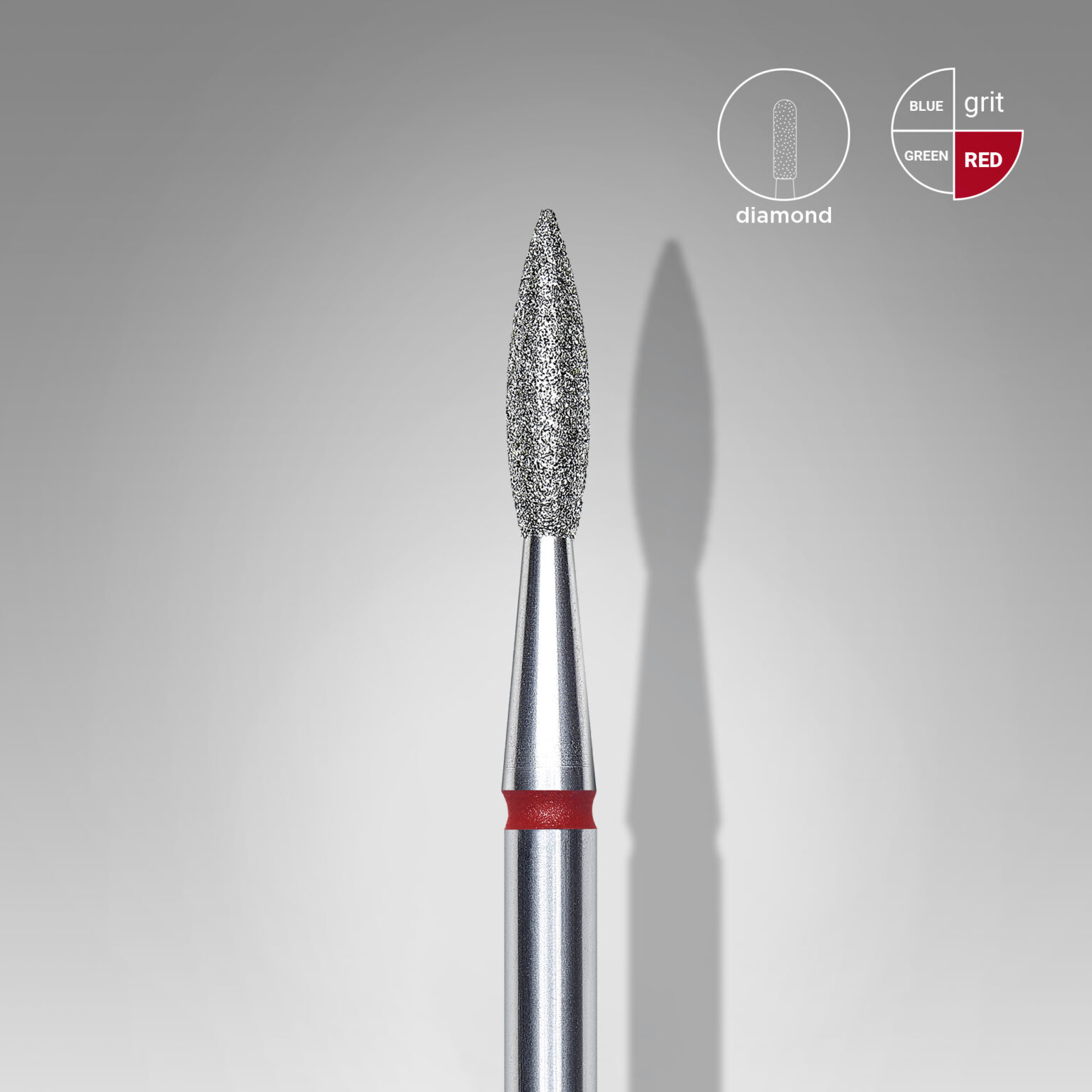 Punta diamantata per unghie a punta rosso fiamma EXPERT diametro testa 2,1 mm / parte di lavoro 8 mm