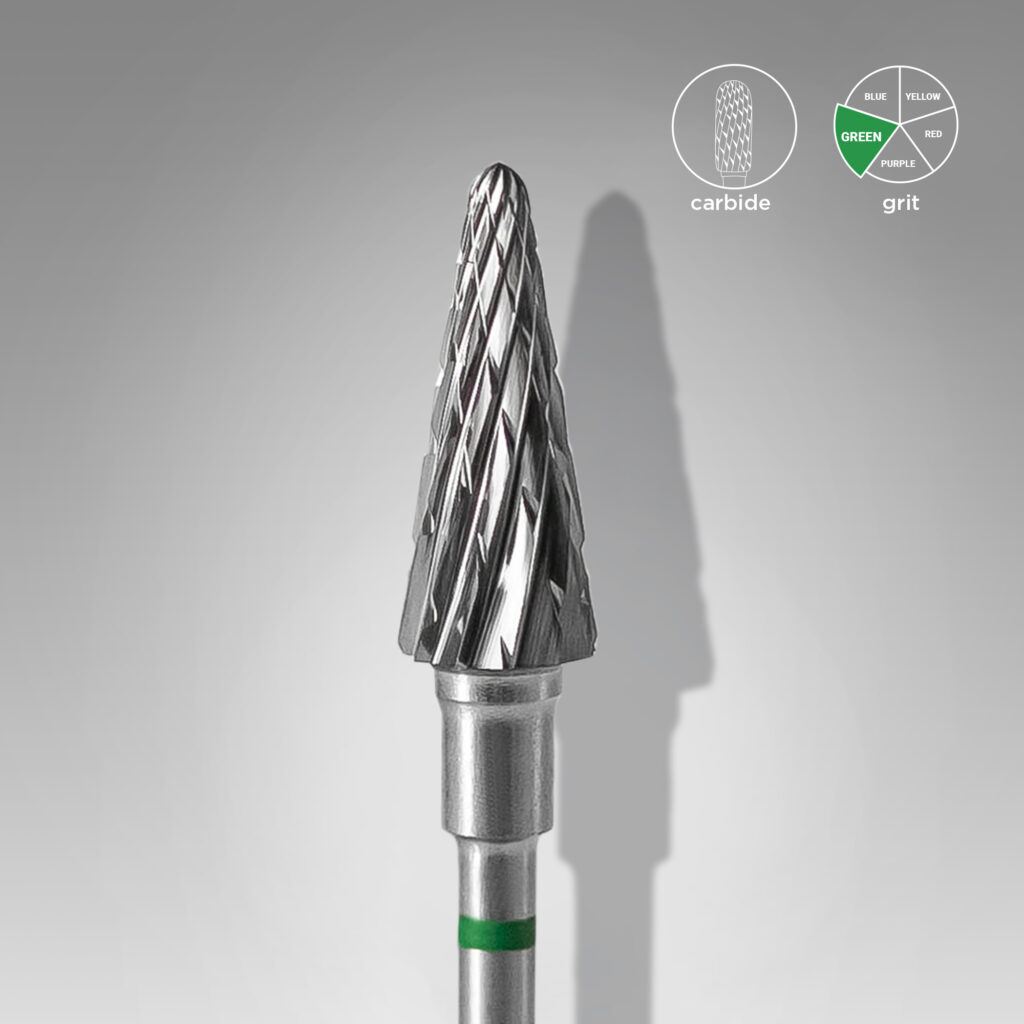Punta per unghie in metallo duro cono verde EXPERT diametro testa 6 mm / parte di lavoro 14 mm
