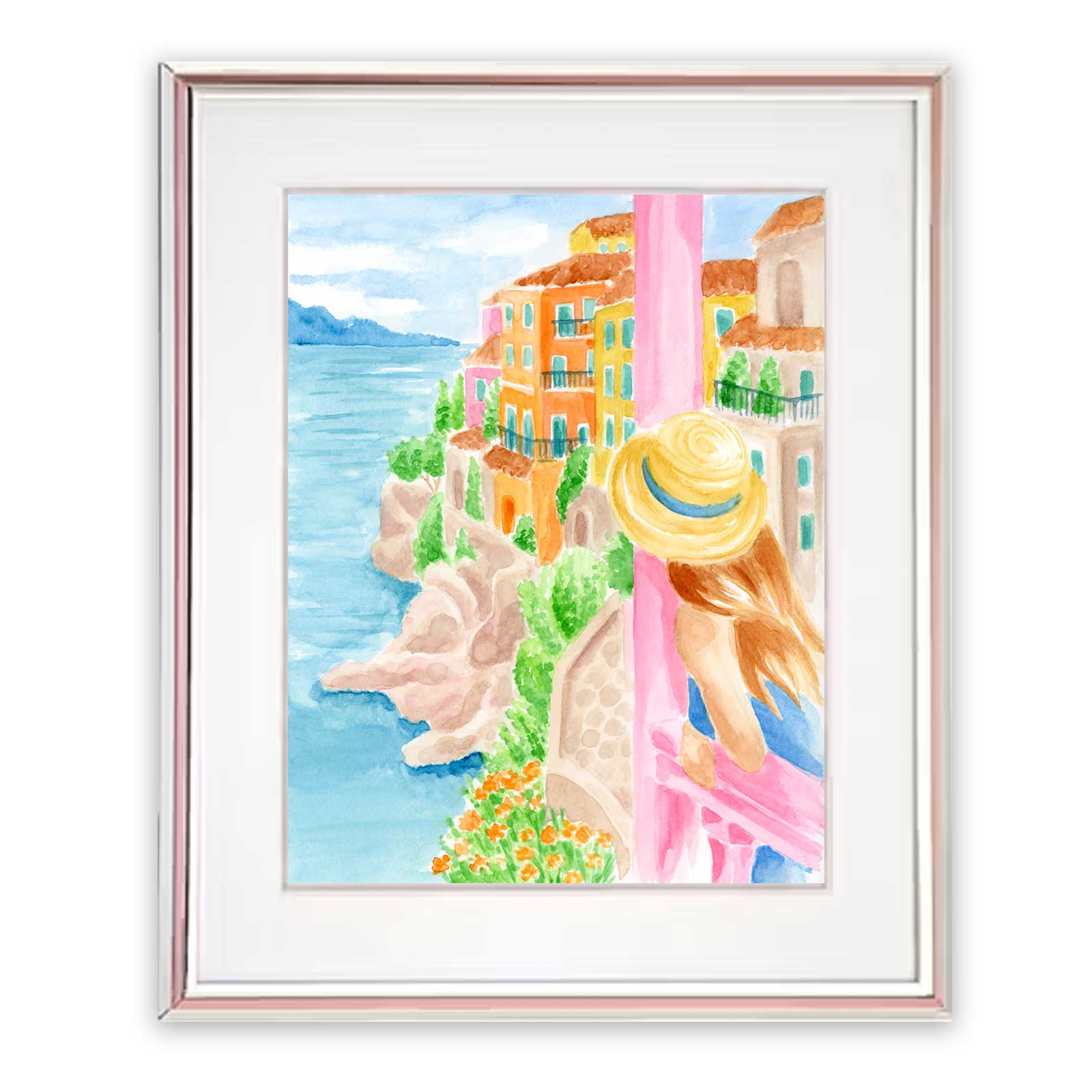 French Riviera Watercolor Art Print