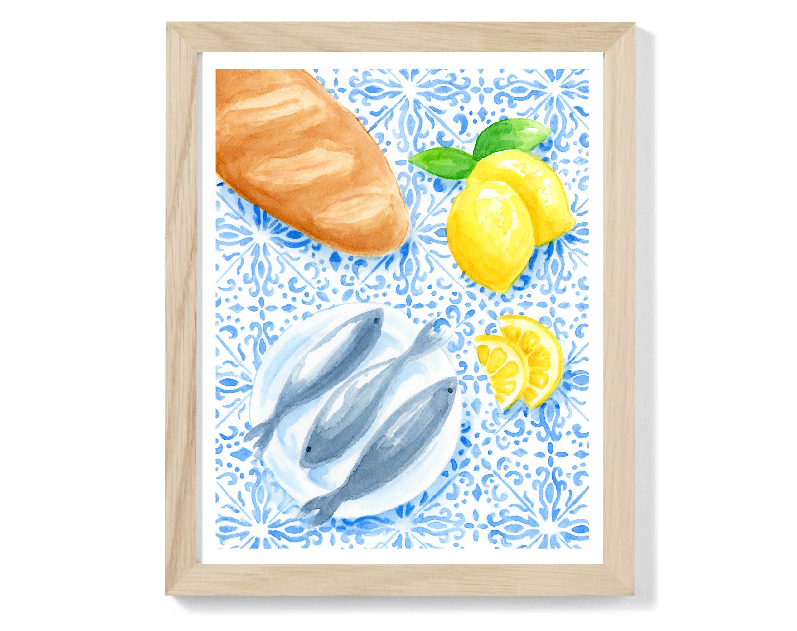 Sardine on Tiles Watercolor Art Print