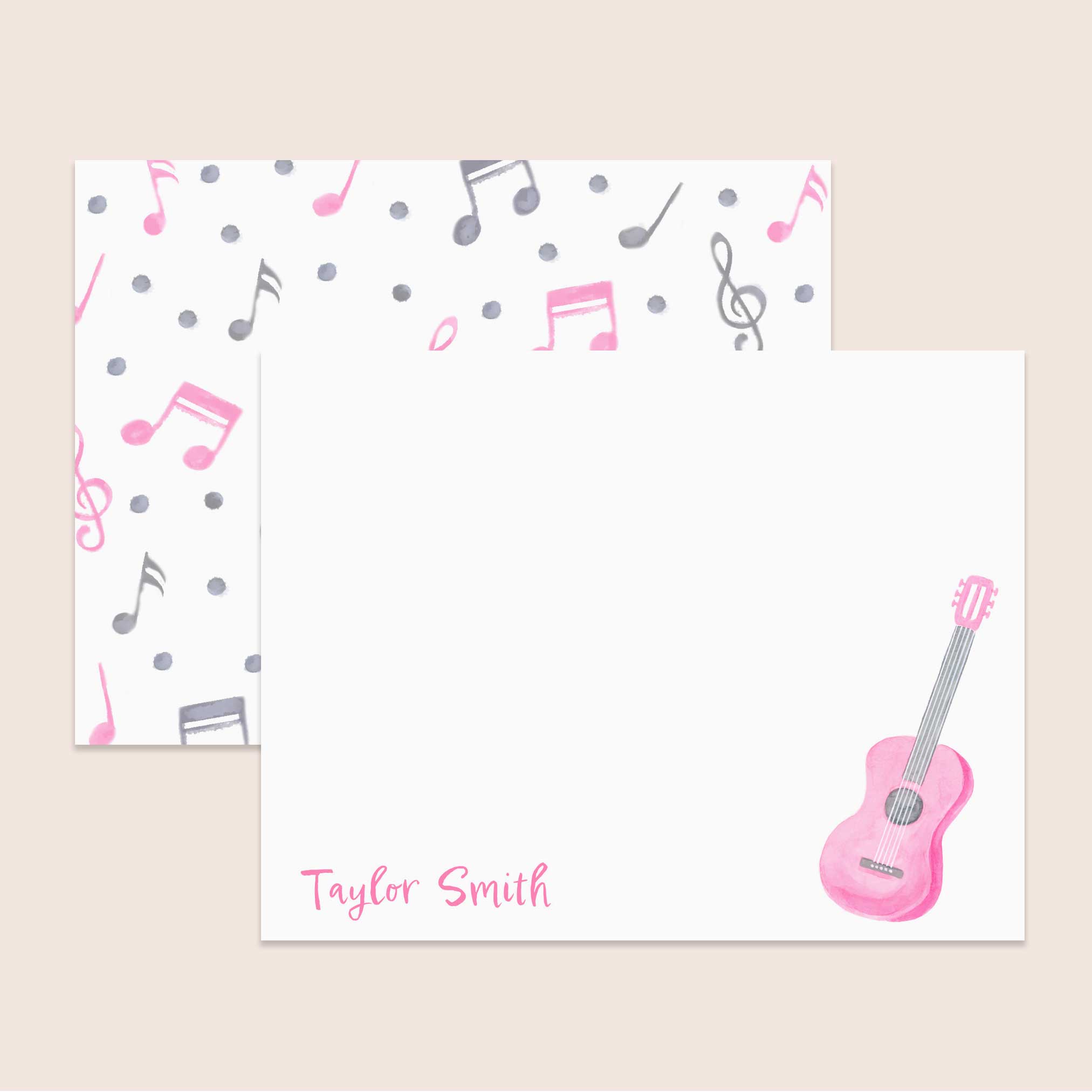 Personalized Musical Theme Guitar Notecards