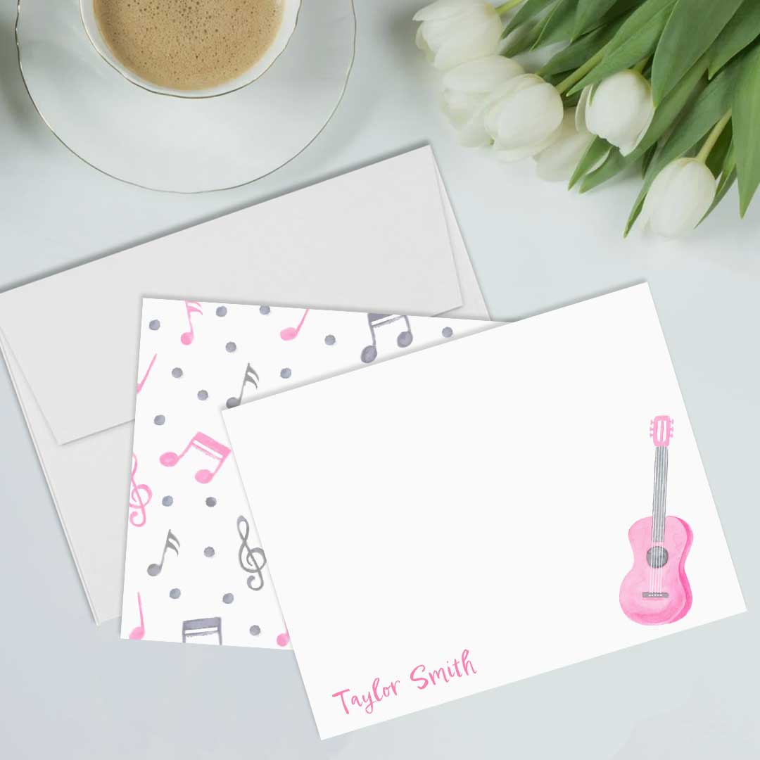 Personalized Musical Theme Guitar Notecards