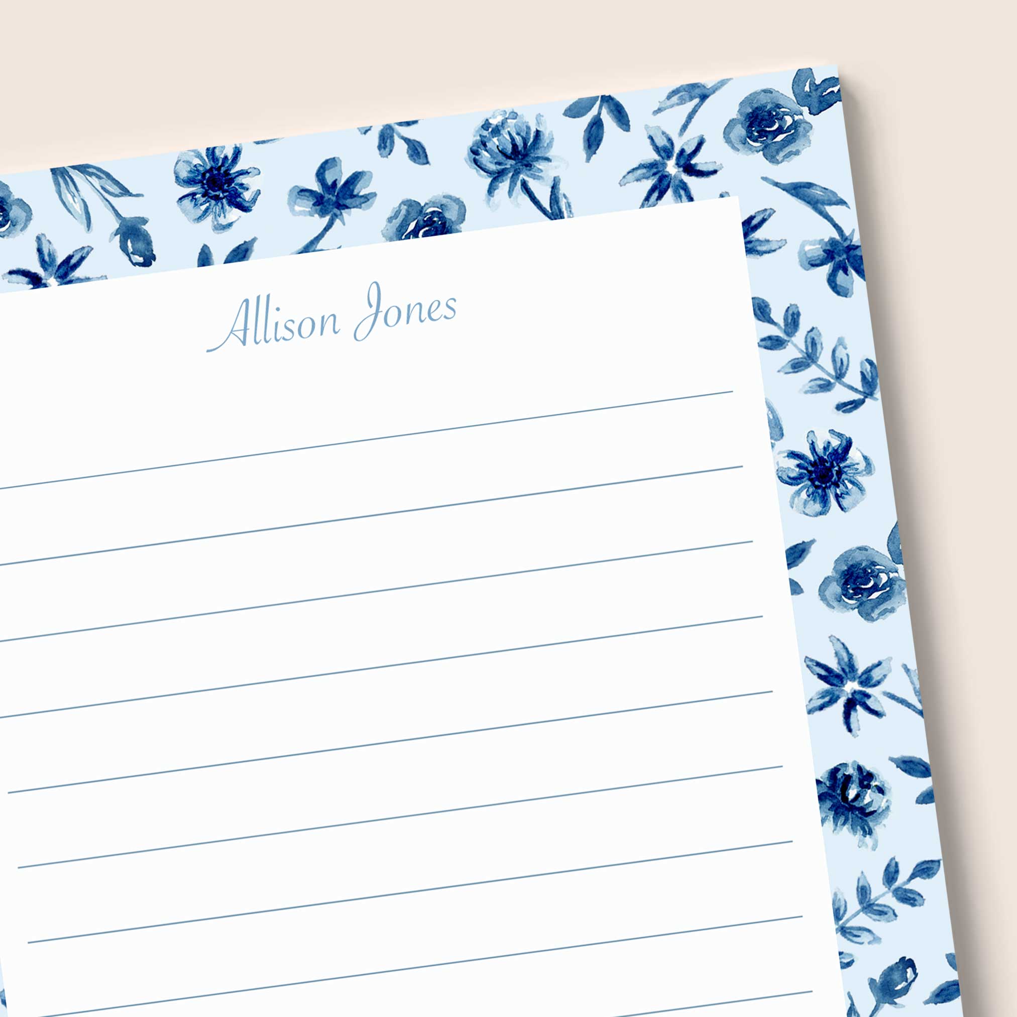 Personalized Blue Floral Stationery