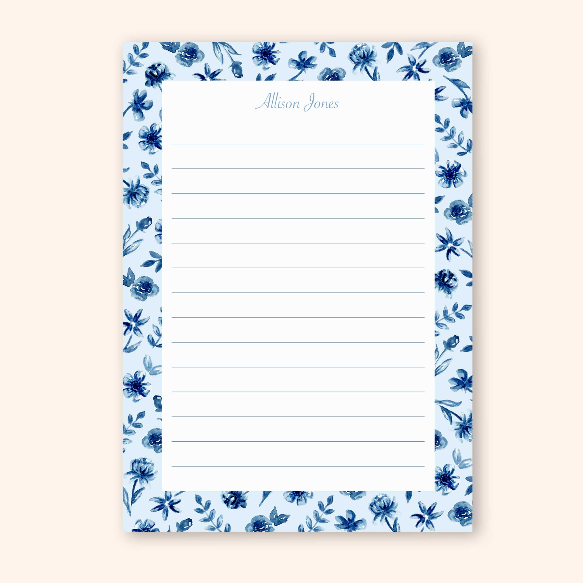 Personalized Blue Floral Stationery