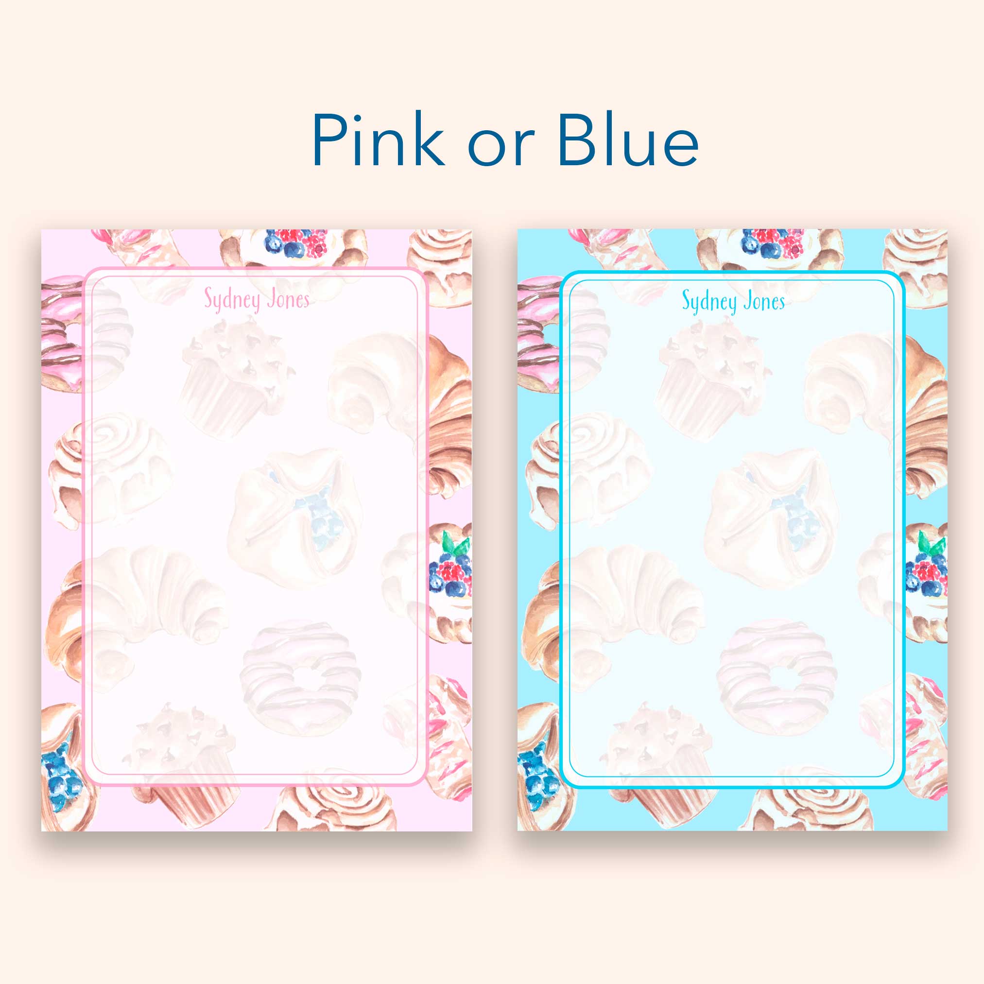 Personalized Watercolor Pastry Notepad