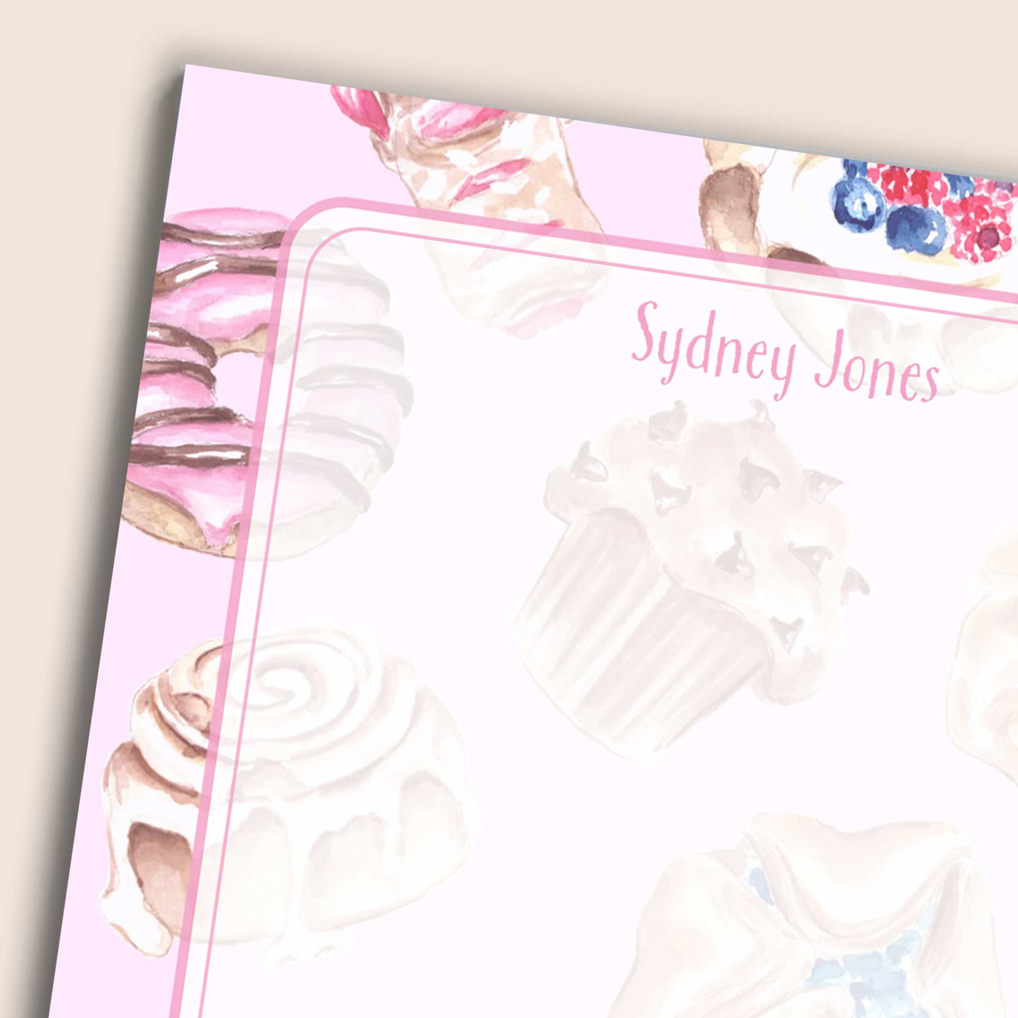 Personalized Watercolor Pastry Notepad