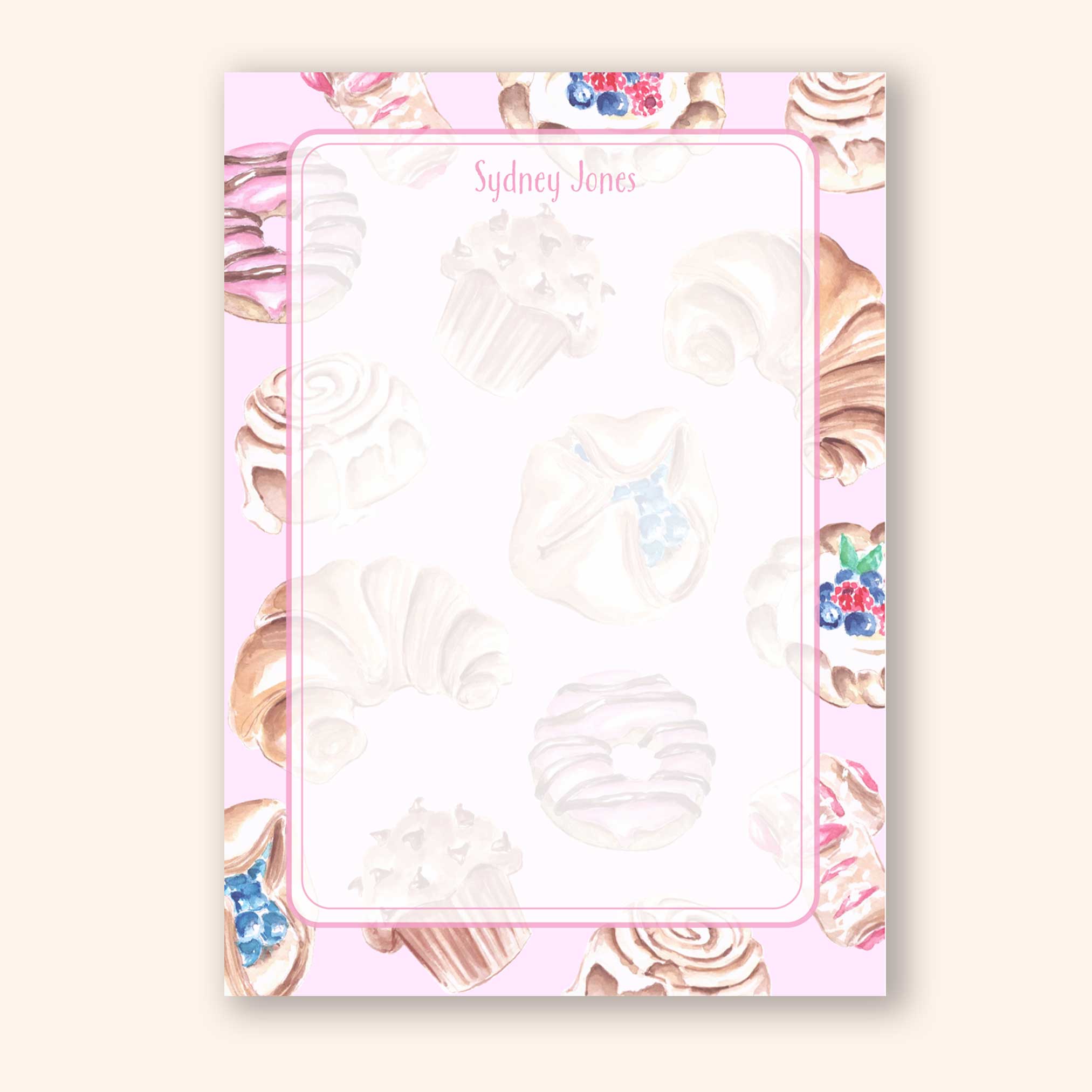 Personalized Watercolor Pastry Notepad