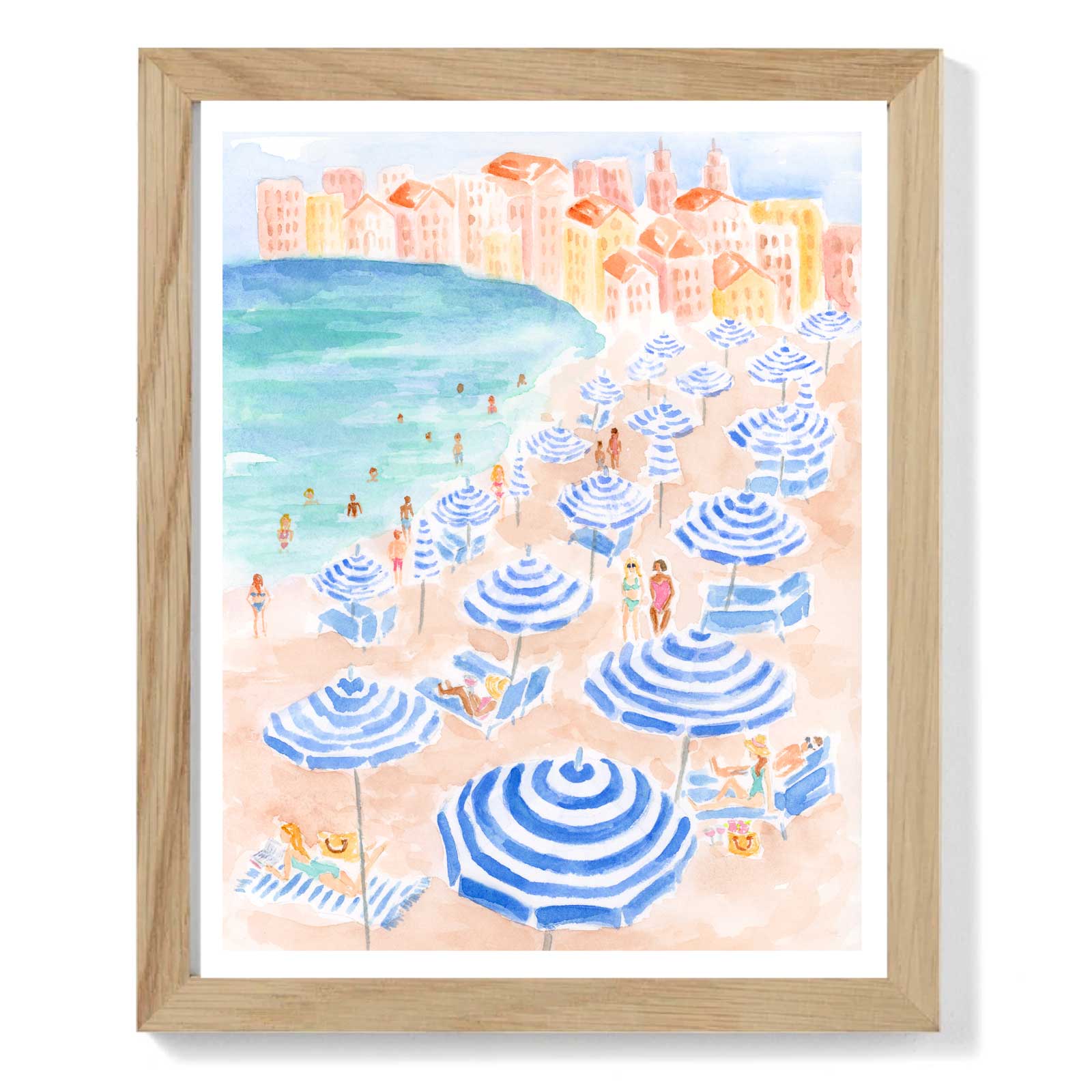 Coastal Beach Scene Watercolor Art Print
