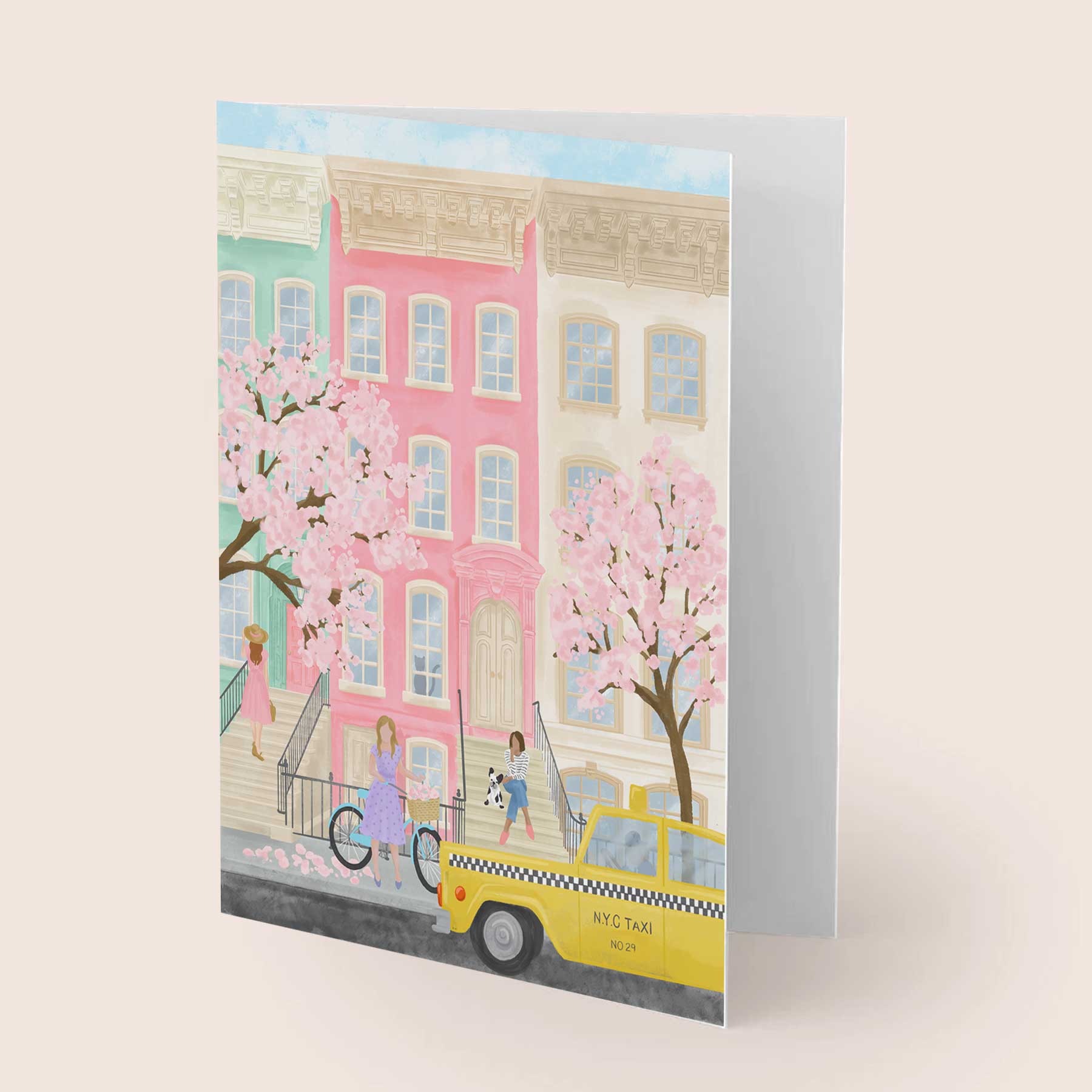 New York City Brownstone Spring Greeting Cards