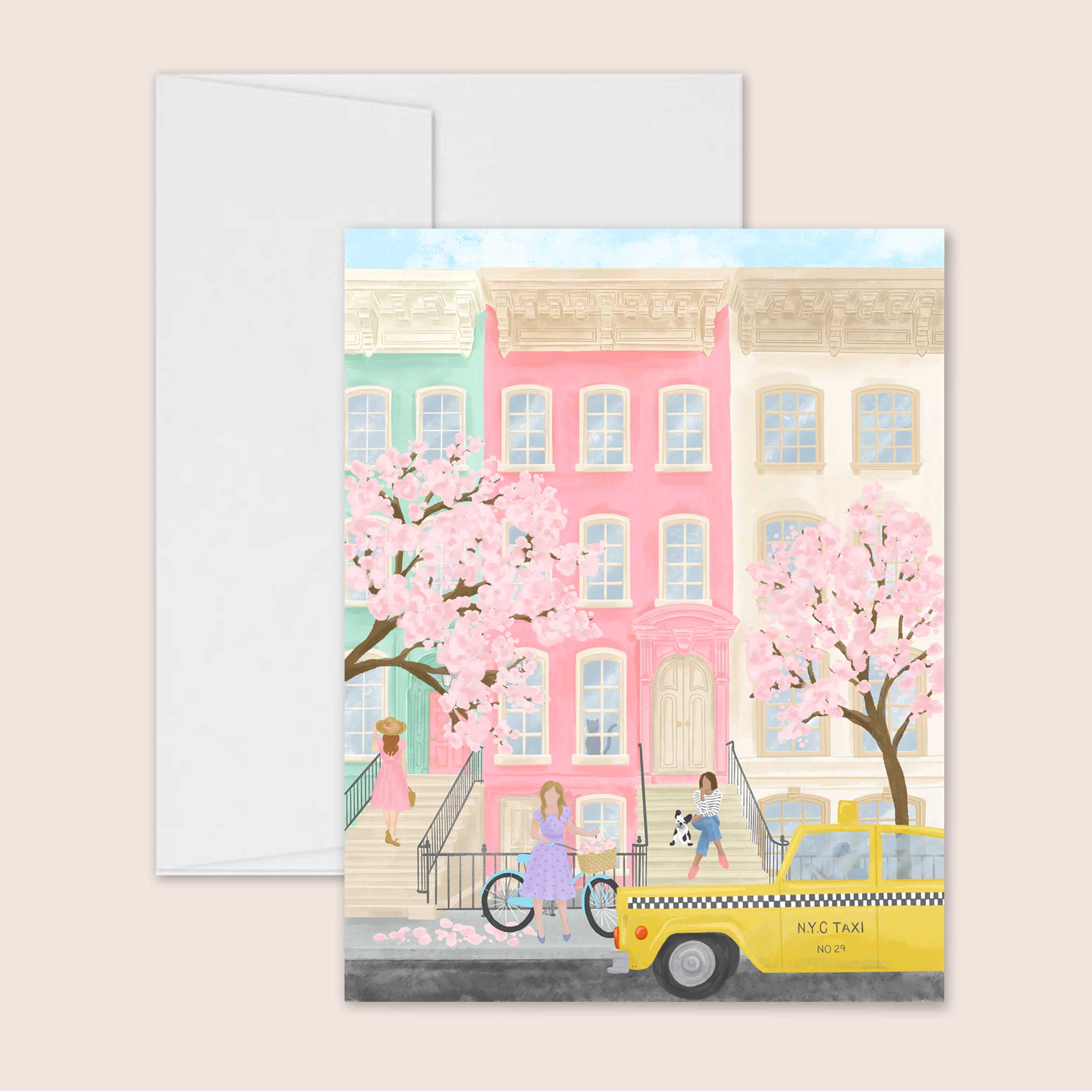 New York City Brownstone Spring Greeting Cards