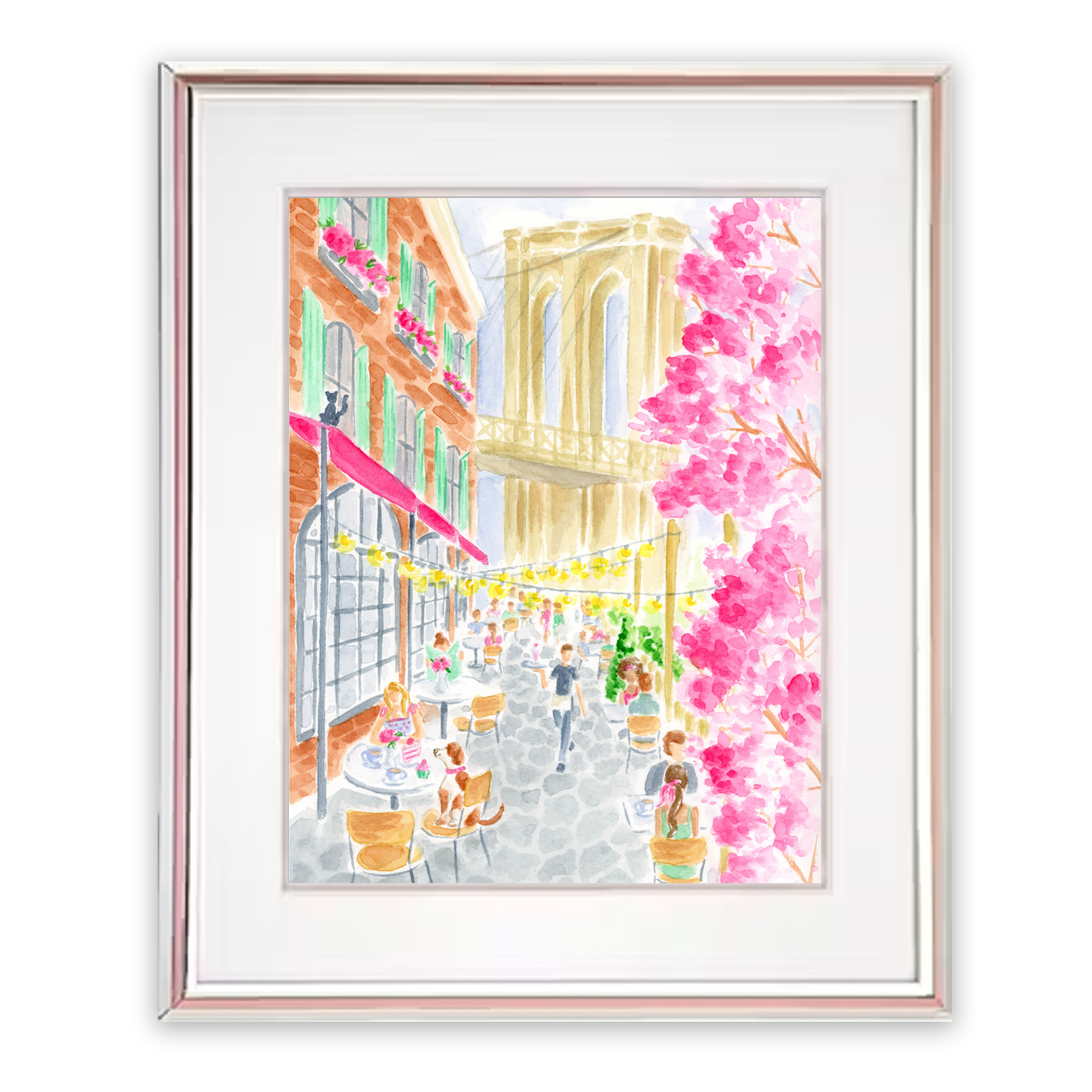 Brooklyn Bridge Cafe Scene Art Print