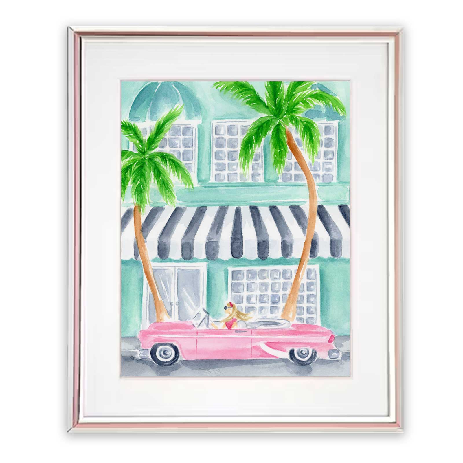 Retro Pink Convertible Watercolor Art Print
