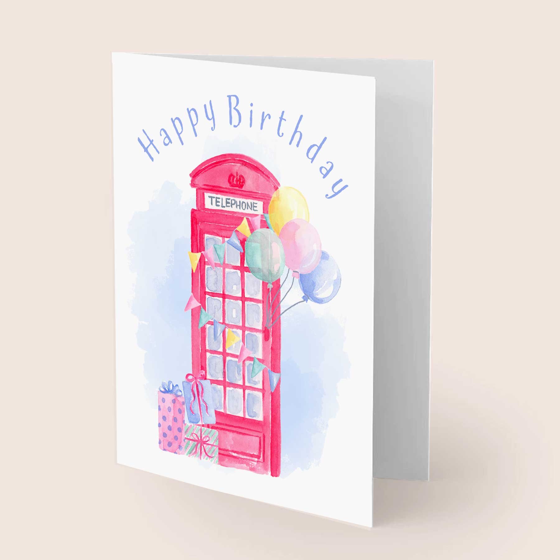 London Phone Booth Watercolor Birthday Card