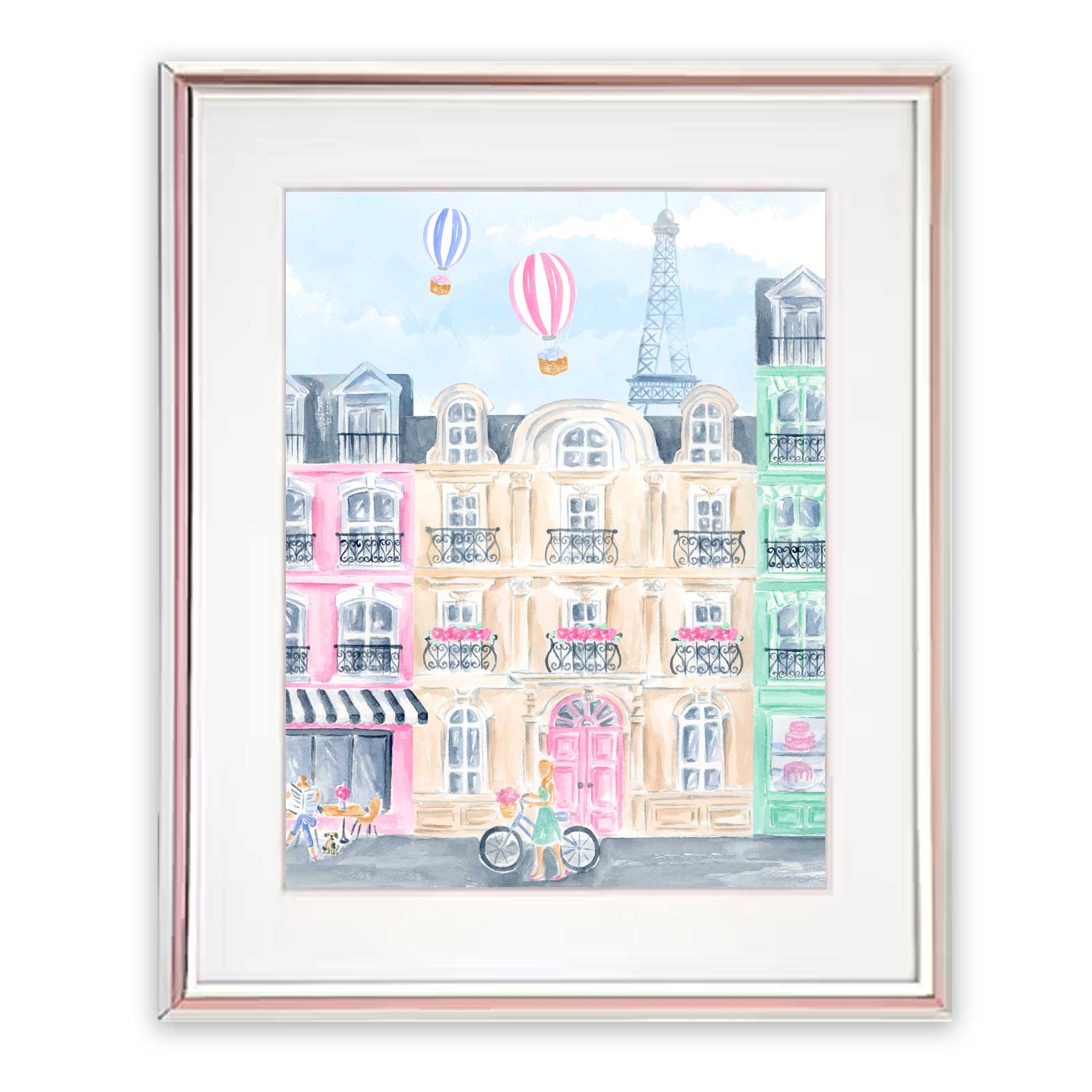 Parisian Street Scene Watercolor Art Print