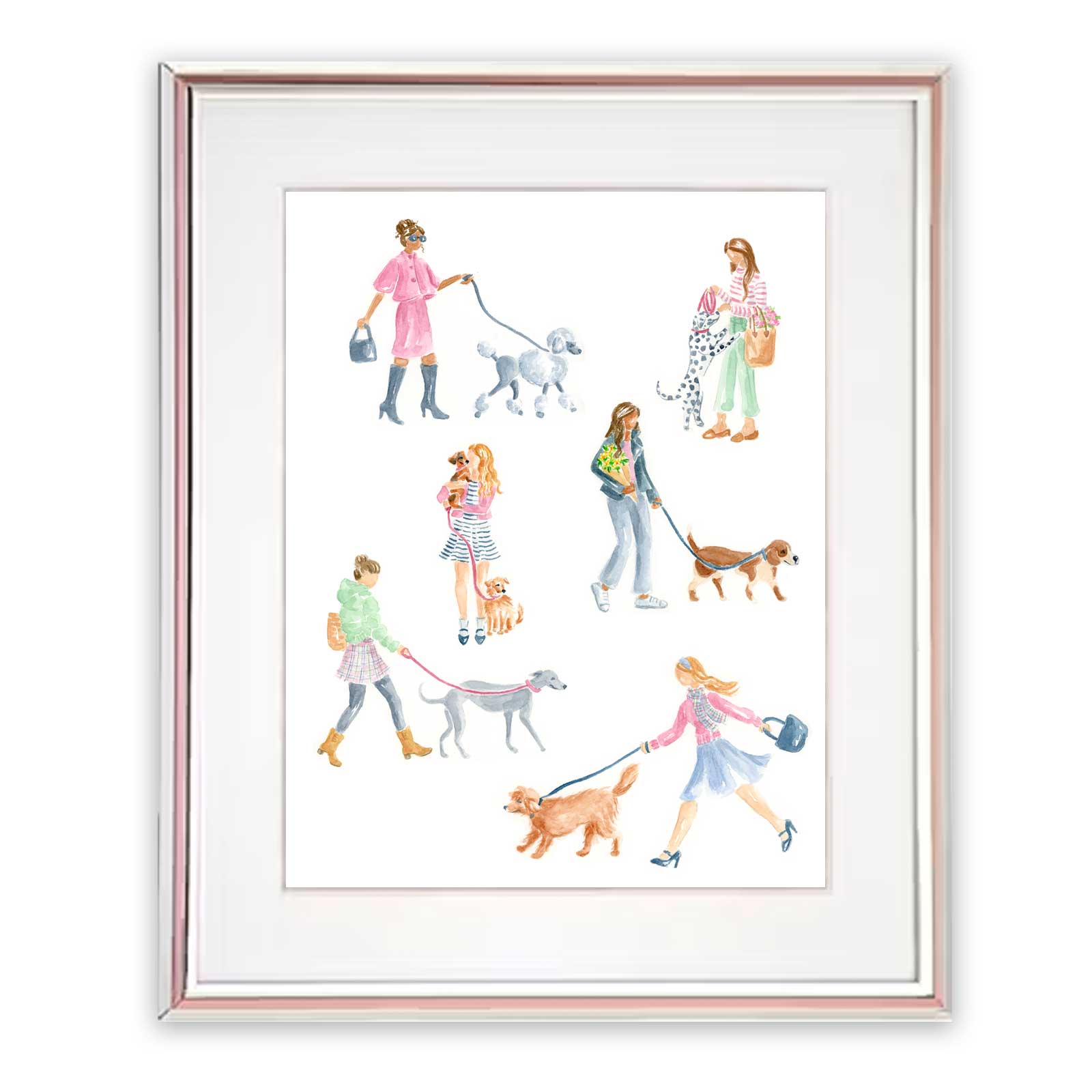 Watercolor Dog Walker Fashion Illustration Art Print
