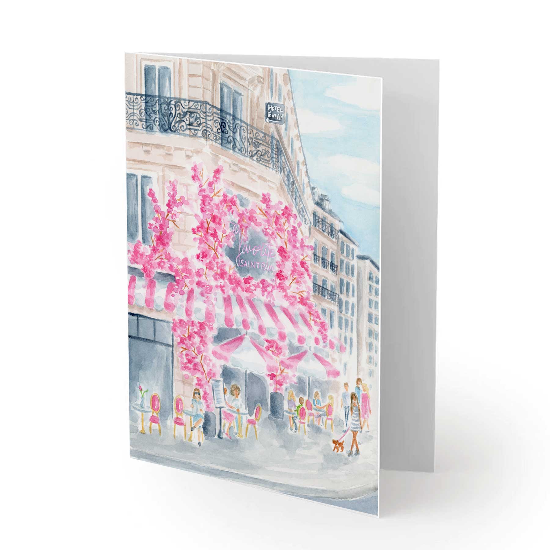 Pink Parisian Café Watercolor Greeting Cards