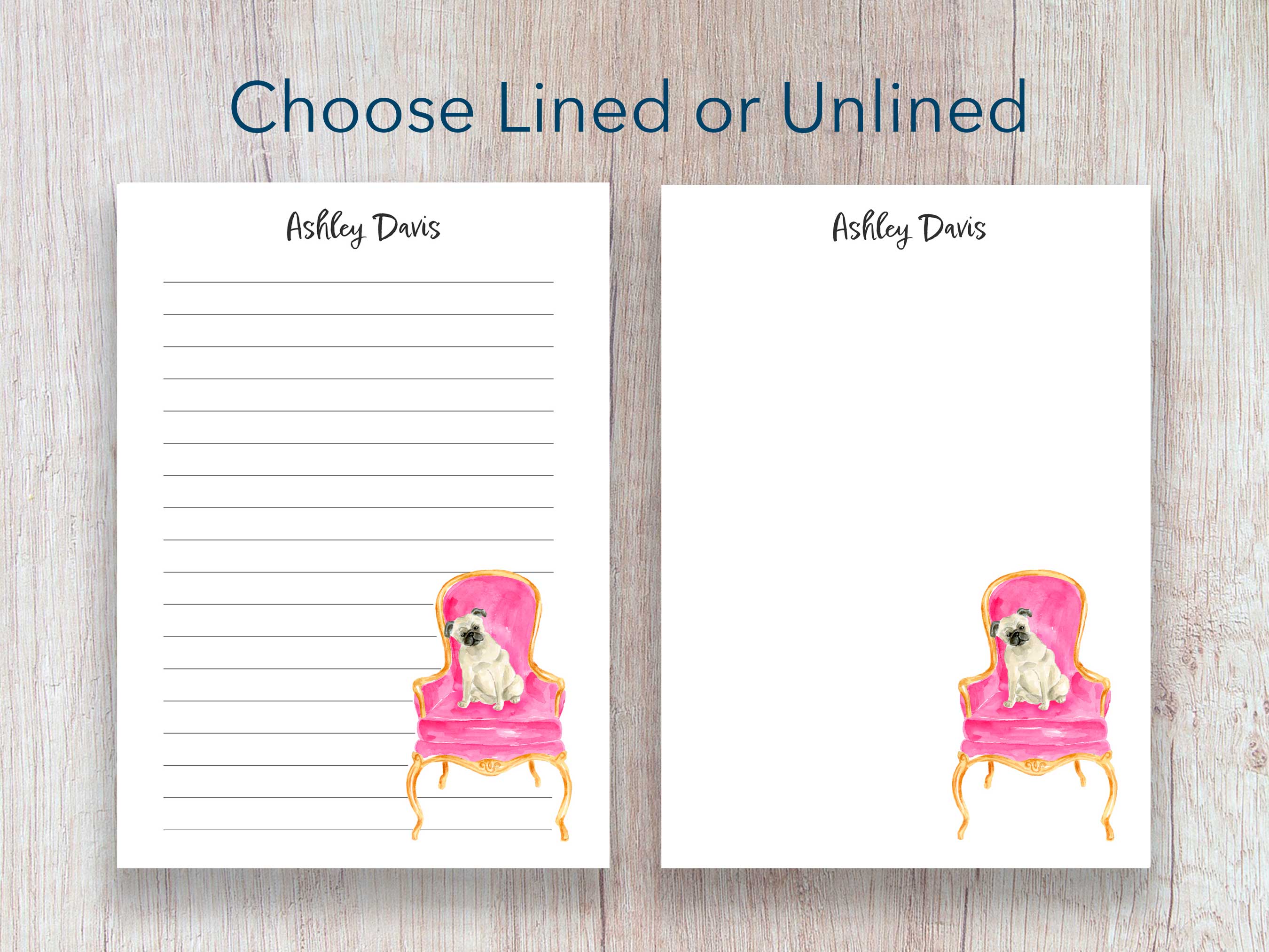 Personalized Pug in a Chair Notepad